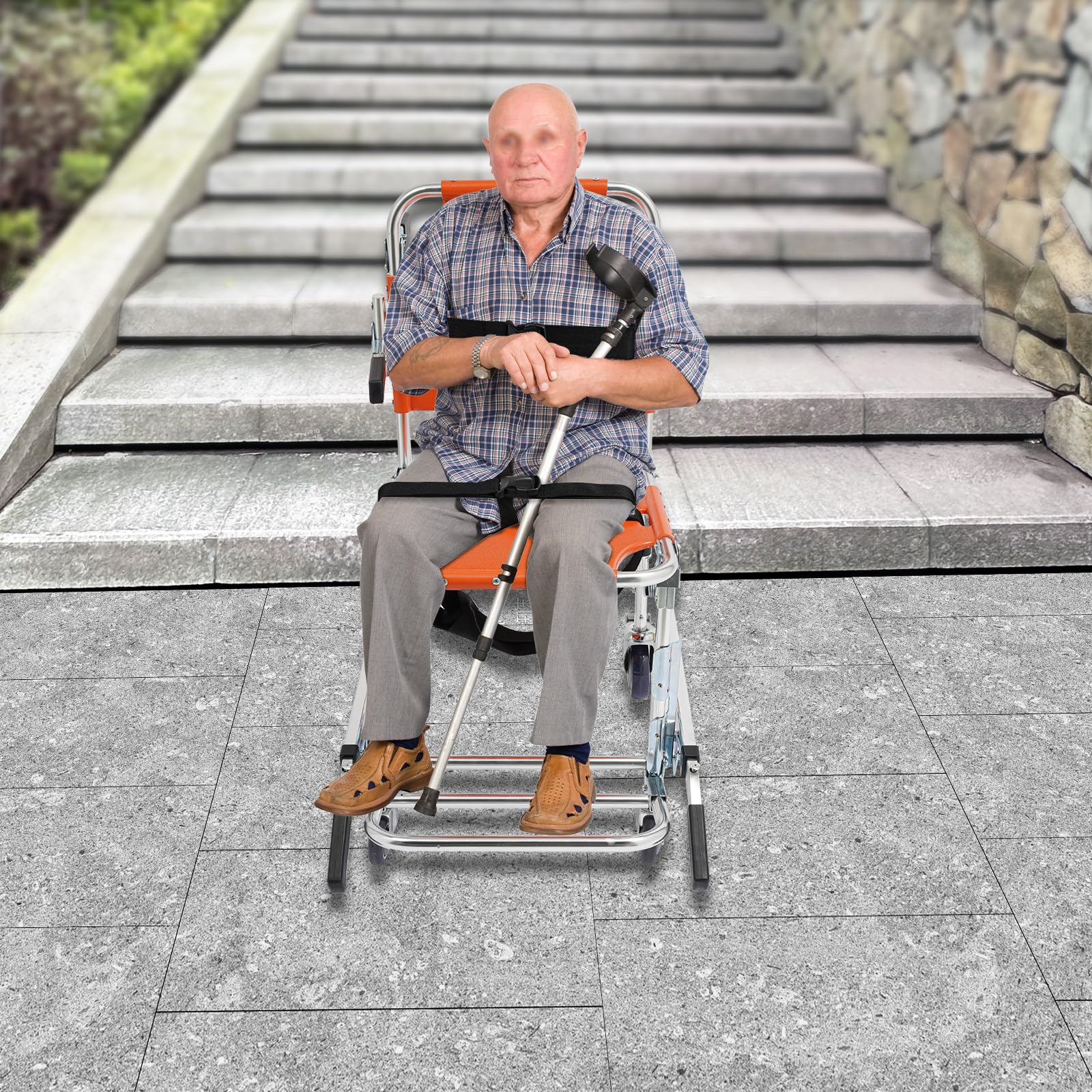 EMS - Silla de ruedas plegable para escaleras de aleación de aluminio, con 2 cinturones de seguridad, plegable hasta 159 kg