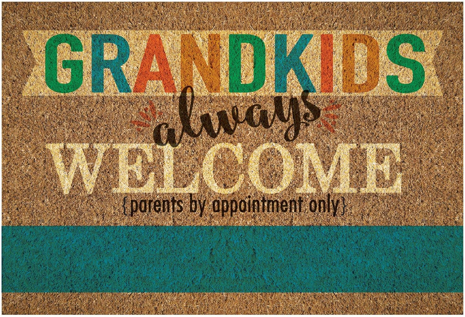 Grandkids Always Welcome Personalized Doormat - Brown Entry Door Mat with Name Printing on Durable 1/8" Thick Low Profile Welcome Mat, Indoor Outdoor, Non Slip Rubber Backing, Rectangular, 18x27