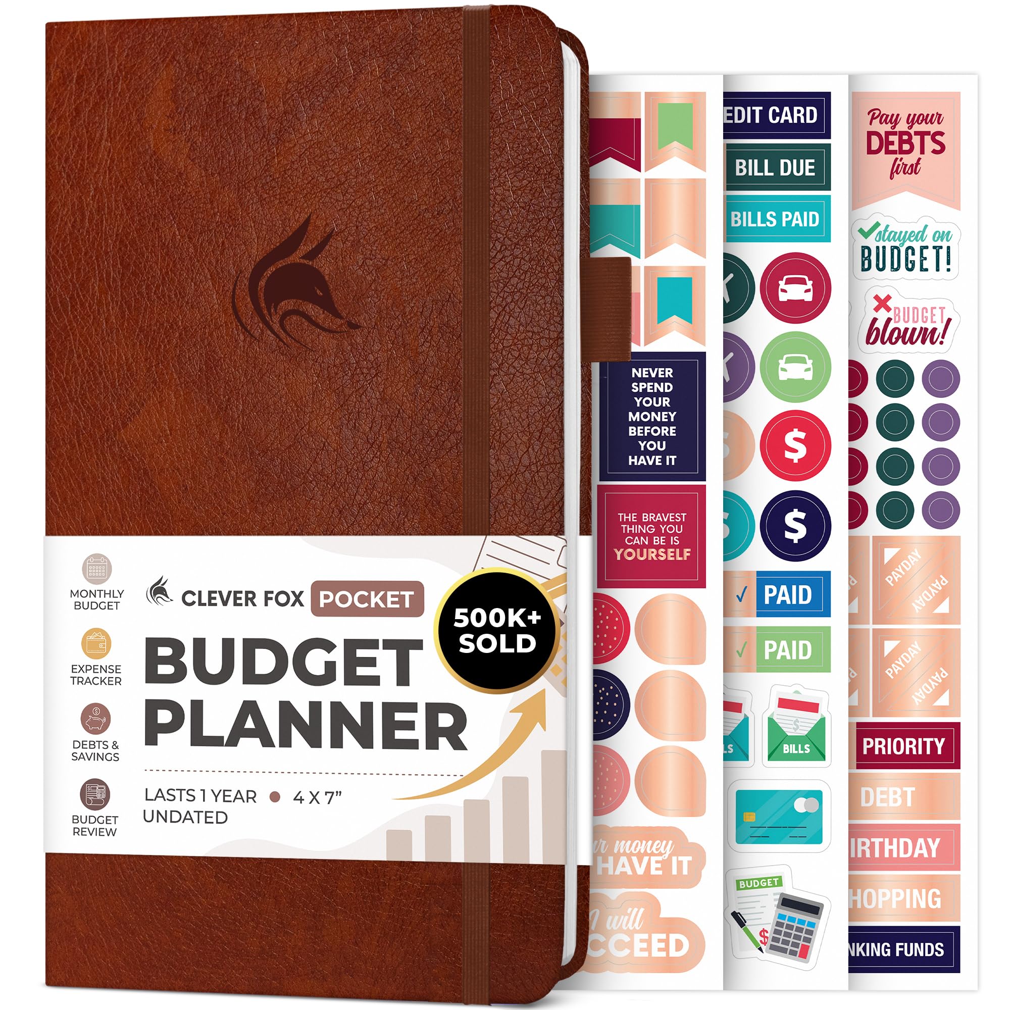 Clever Fox Mini Pocket Budget Planner & Expense Tracker (Brown)