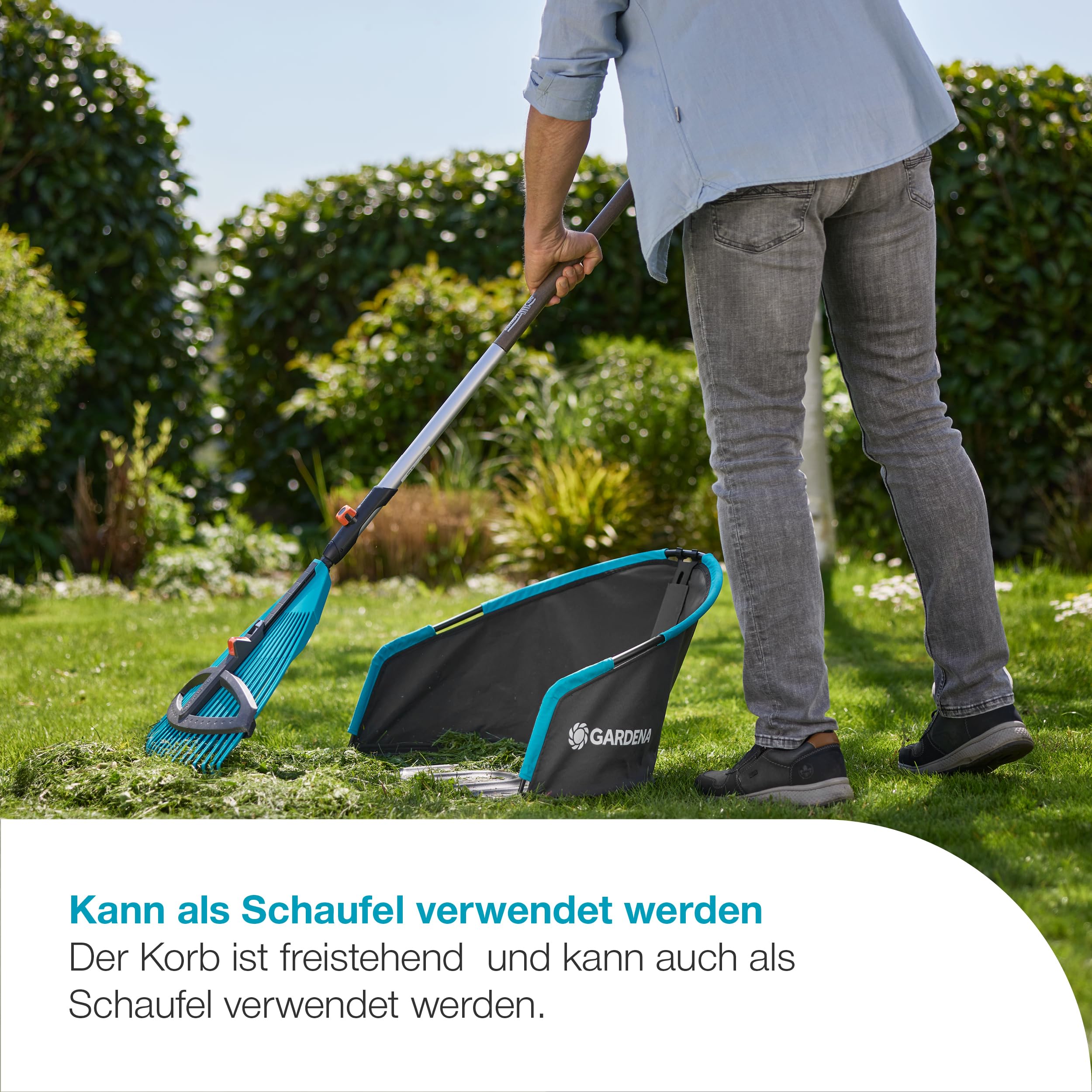 Gardena Grasfangkorb Cylinder Lawnmowers: Kann als Schaufel verwendet werden, Platzsparende Aufbewahrung, 49 Liter Fassungsvermögen, Kompatibles Design, Einfach zu leeren (11770-20)