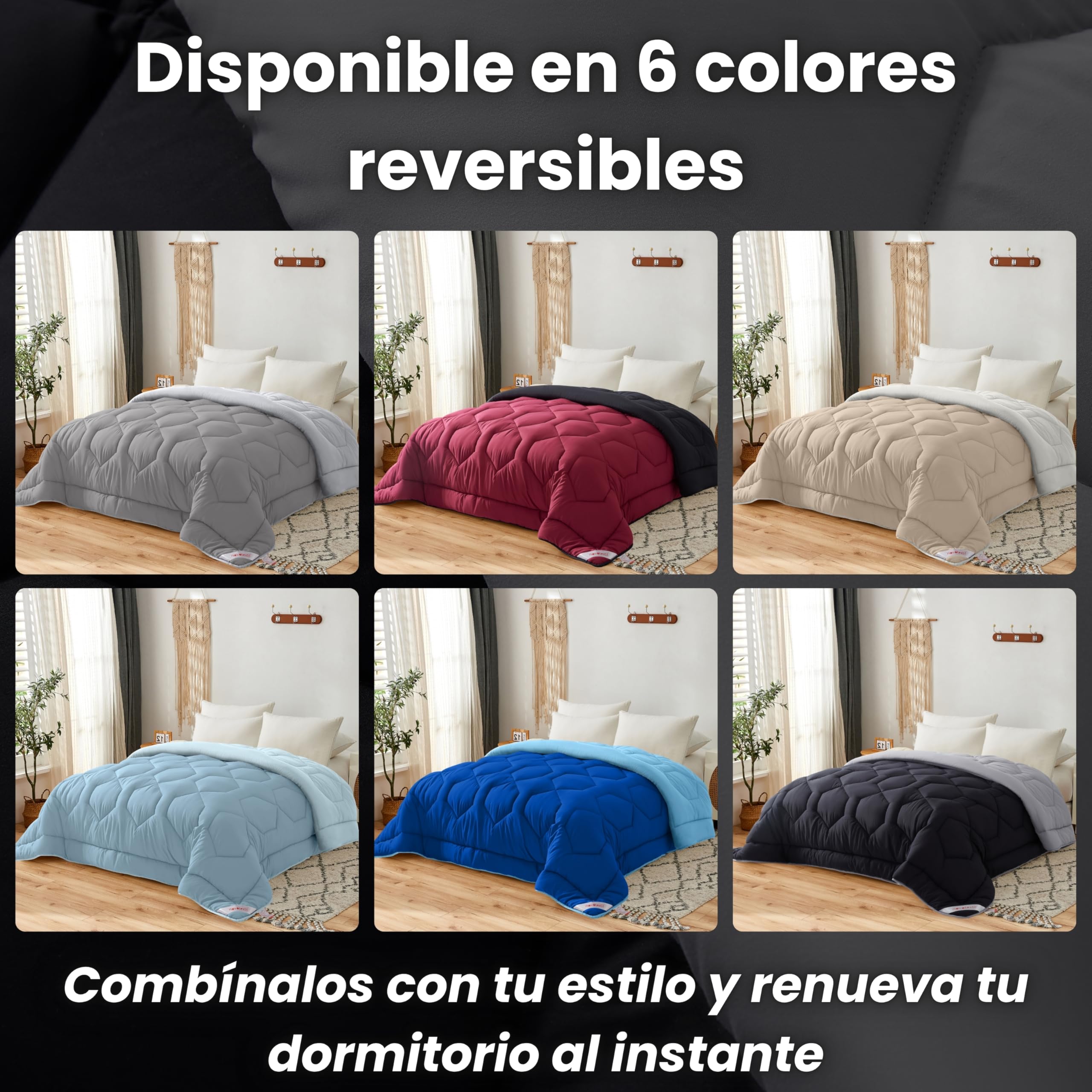 NOVOTEXTIL Edredón Cama 135 (230x260), Relleno Nórdico de Fibra 350 g/m² - Edredón Nórdico Bicolor Invierno Suave, Ligero, Reversible y Transpirable (Negro/Gris)