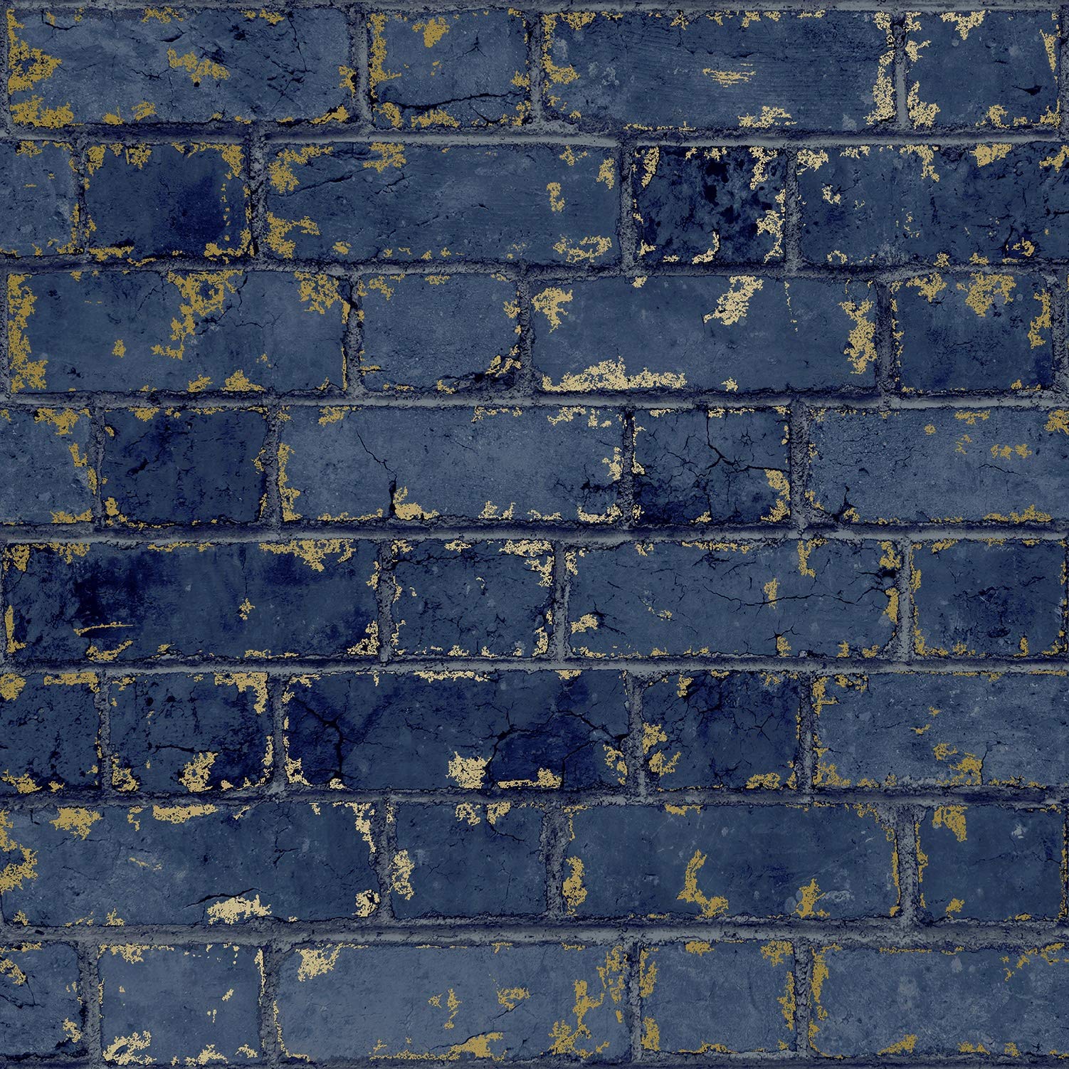 Dark Navy Midnight Blue Metallic Brick Stone Feature Rustic Wallpaper 3D Roll