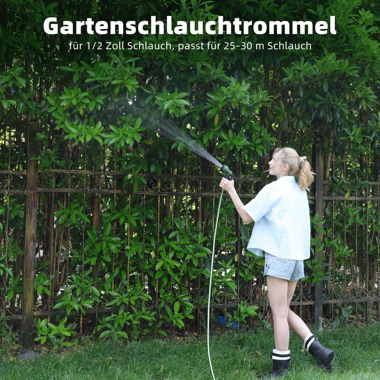 Gartenschlauch Schlauchtrommel für 25–30 m Schlauch (1/2 Zoll), wandmontierbar, tragbarer Schlauchhalter zur praktischen Aufbewahrung und Bewässerung