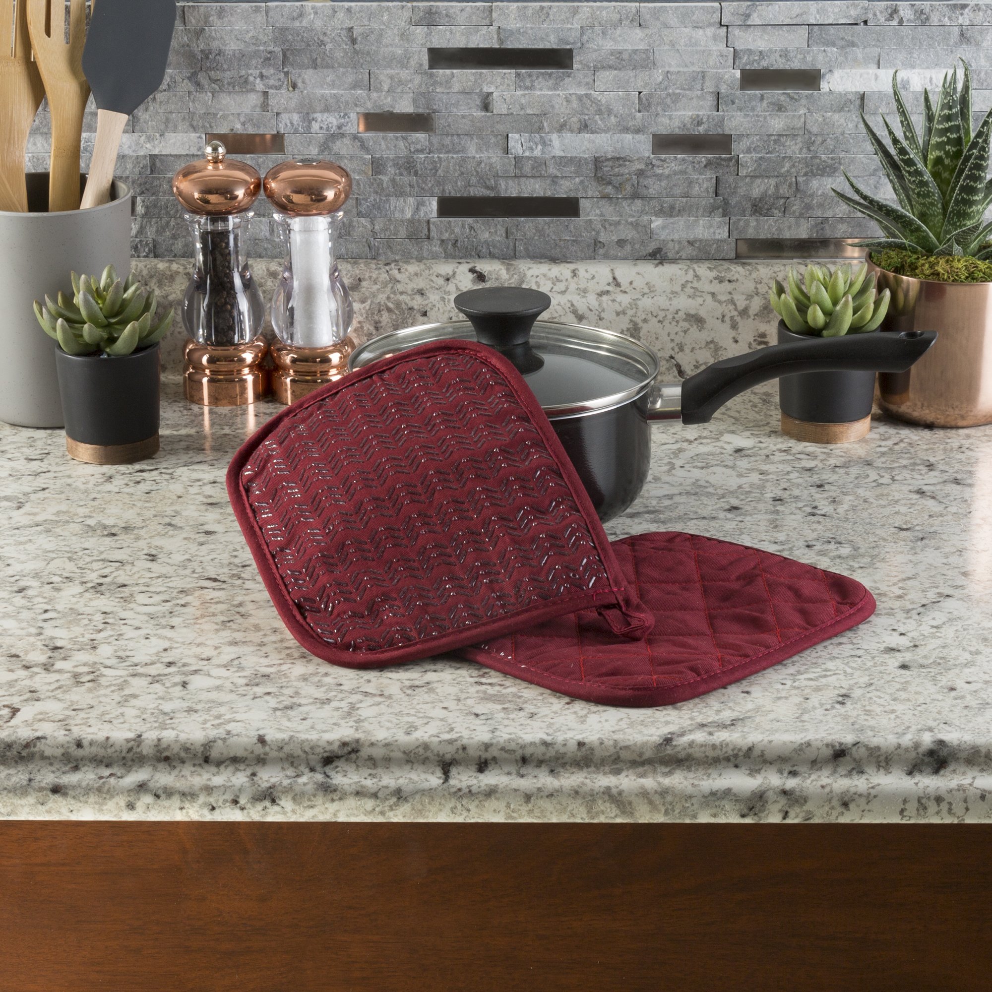 Home 69-12-BU Pot Holder Set, Burgundy