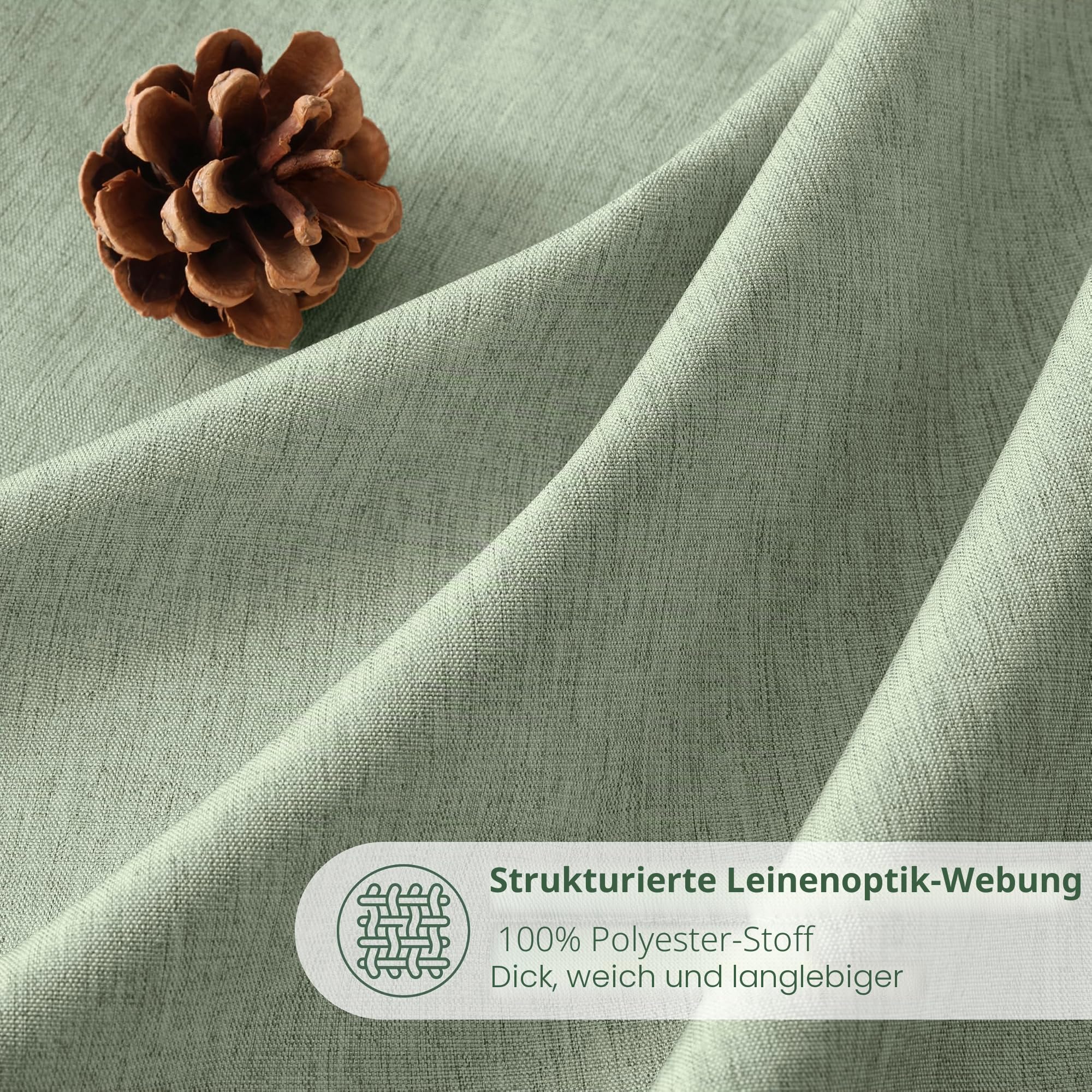 VANZAVANZU Duschvorhang Leinen mit Metall Duschvorhangringe Stoff Textil Badewannenvorhang Anti Schimmel Bad Vorhang Set Wasserdicht Schwerer Badewanne Vorhang - 275 x 182cm (Salbeigrün)