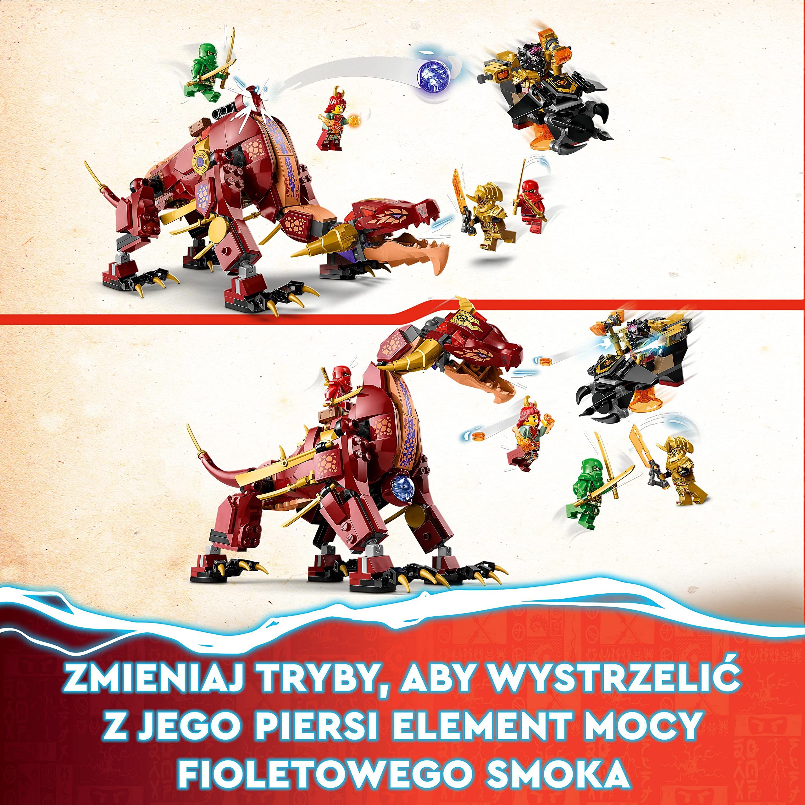 LEGO 71793 NINJAGO Lawowy smok zmieniający się w falę ognia, zestaw z serii Dragons Rising z figurką mitycznego stworzenia oraz minifigurkami Kaia i Lloyda, zabawka, prezent dla dzieci