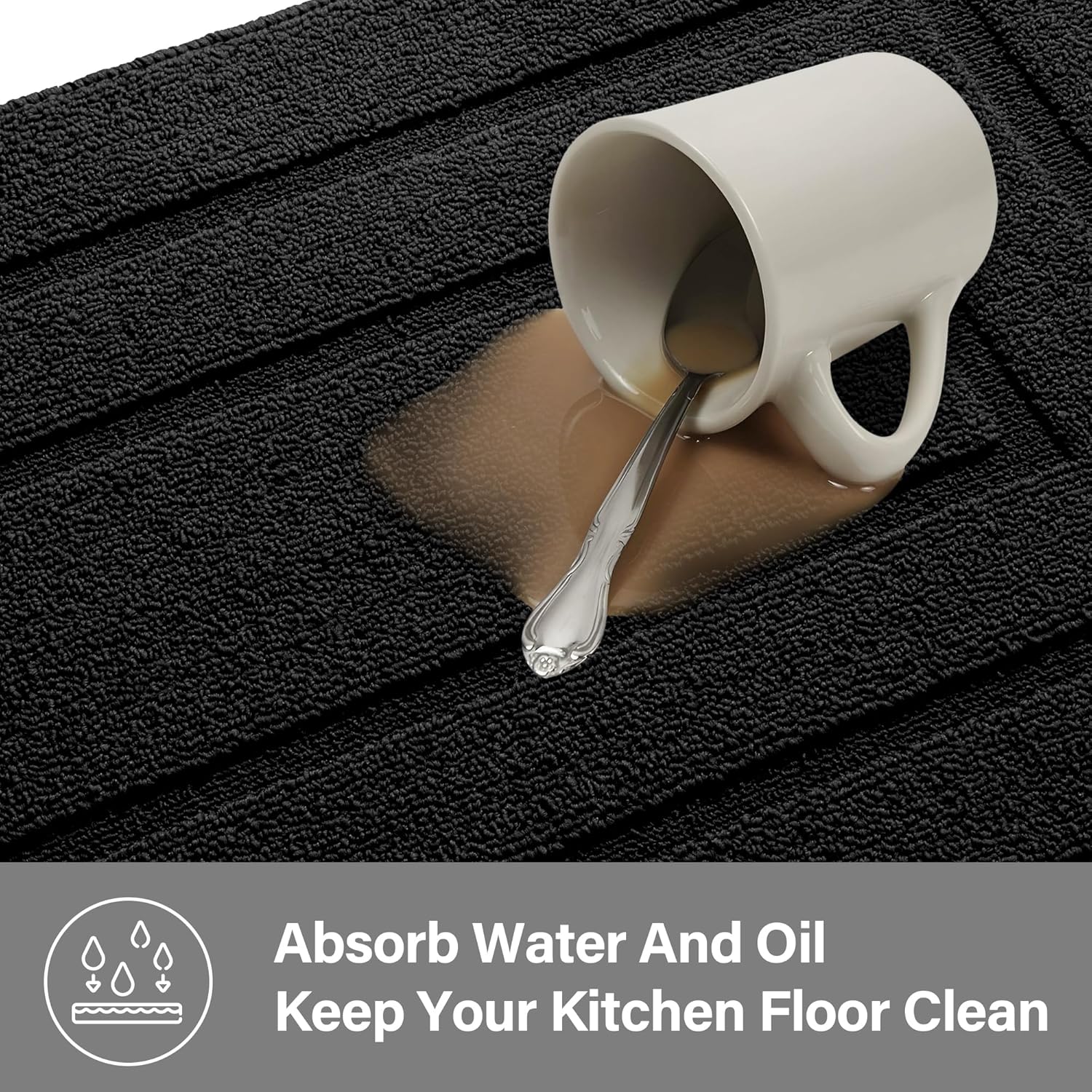 GRANNY SAYS Kitchen Mats for Floor, 47 x 20, Kitchen Rugs Non Slip Washable, Thick Floor mats for Kitchen, Laundry, Kitchen Carpet Non Skid, Black