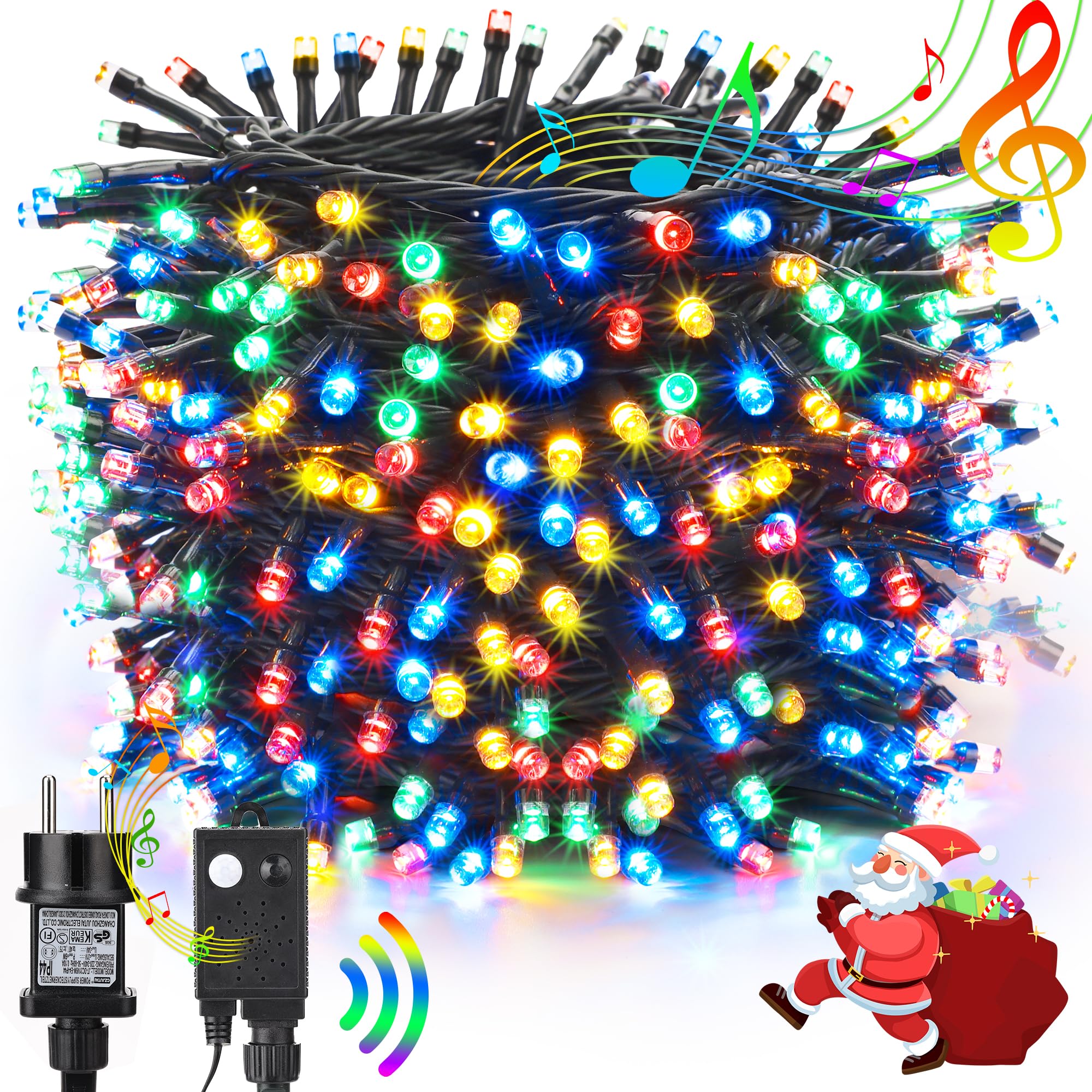 NEXVIN Luci Albero di Natale con Musica,25M 200LED Catena Luminosacon 8 Modalità, Funzione Memoria, Impermeabile, Luci di Natale Esterno e Interno per Festa Casa Decorazioni Natale Multicolore
