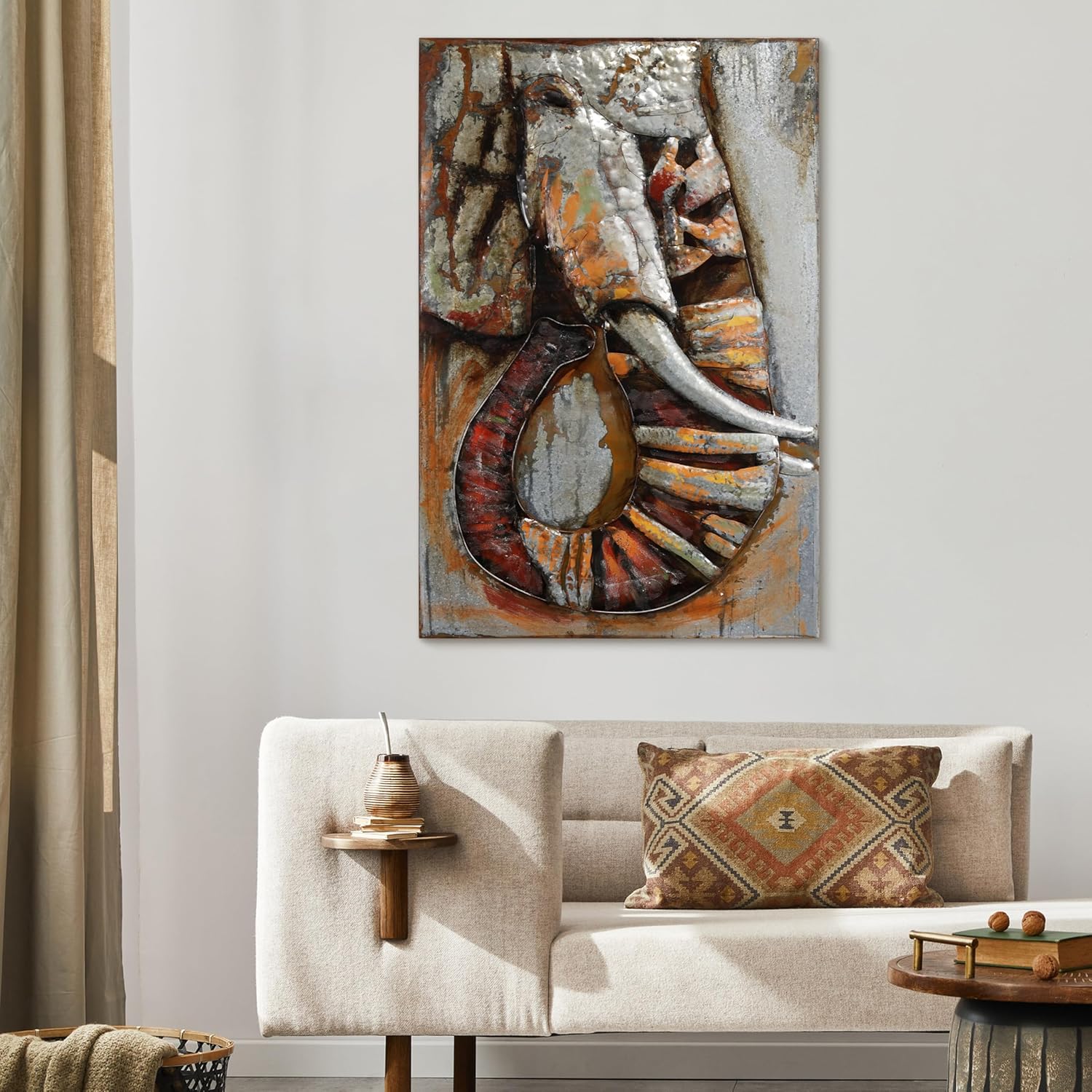 Empire Art Direct Elephant Mixed Media Iron Hand Painted 3D Wall Art, 60" x 40" x 2.8", Ready to Hang