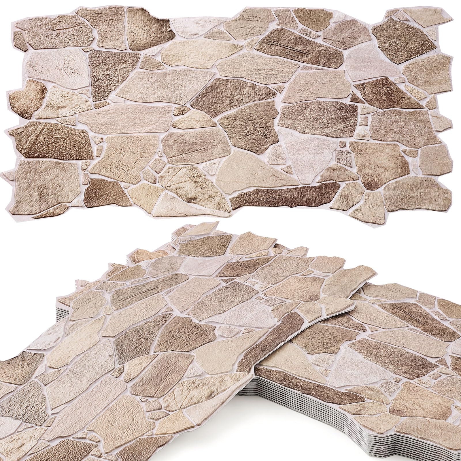 Photo 1 of 12 Pack 38.6" x 18.9" Peel and Stick 3D Faux Stone Wall Panels PVC Lightweight Decorative Wall Tiles for Interior Accent Walls Living Room TV Background Fireplace Surround-Covers 55.6 Sq ft (5.16m2)