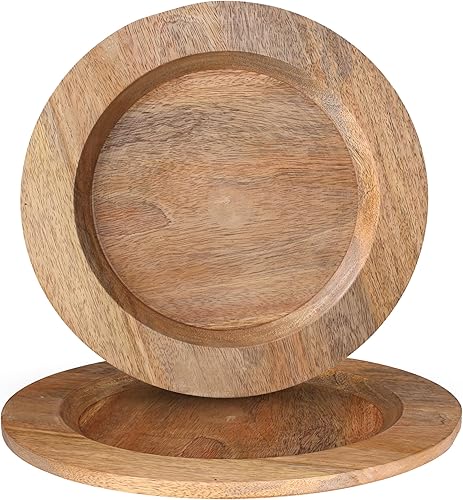 Alpha Living Home Bajos redondos de madera de 13 pulgadas, juego de 2, vajilla hecha a mano para servir, aperitivos, ensalada, decoración de mesa,
