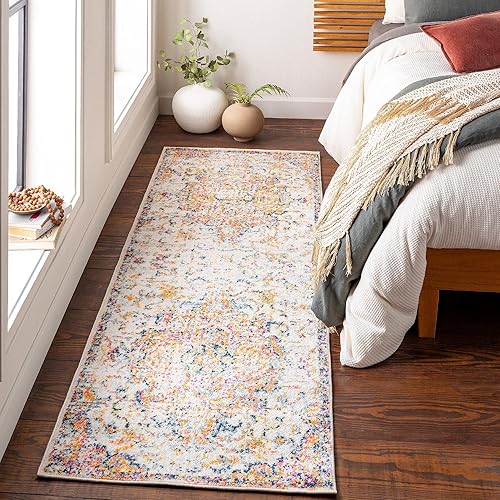 Mark&Day - Alfombras de área Toulouse de 8 x 10 pulgadas, alfombra tradicional naranja brillante, alfombra naranja  amarillo  azul para sala de