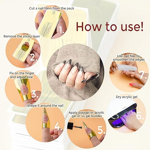 Miniatura 7 de Formas de uñas para constructor de gel, 100 calcomanías autoadhesivas para extensiones de uñas para acrílico, UV y poligel con guía de escultura de