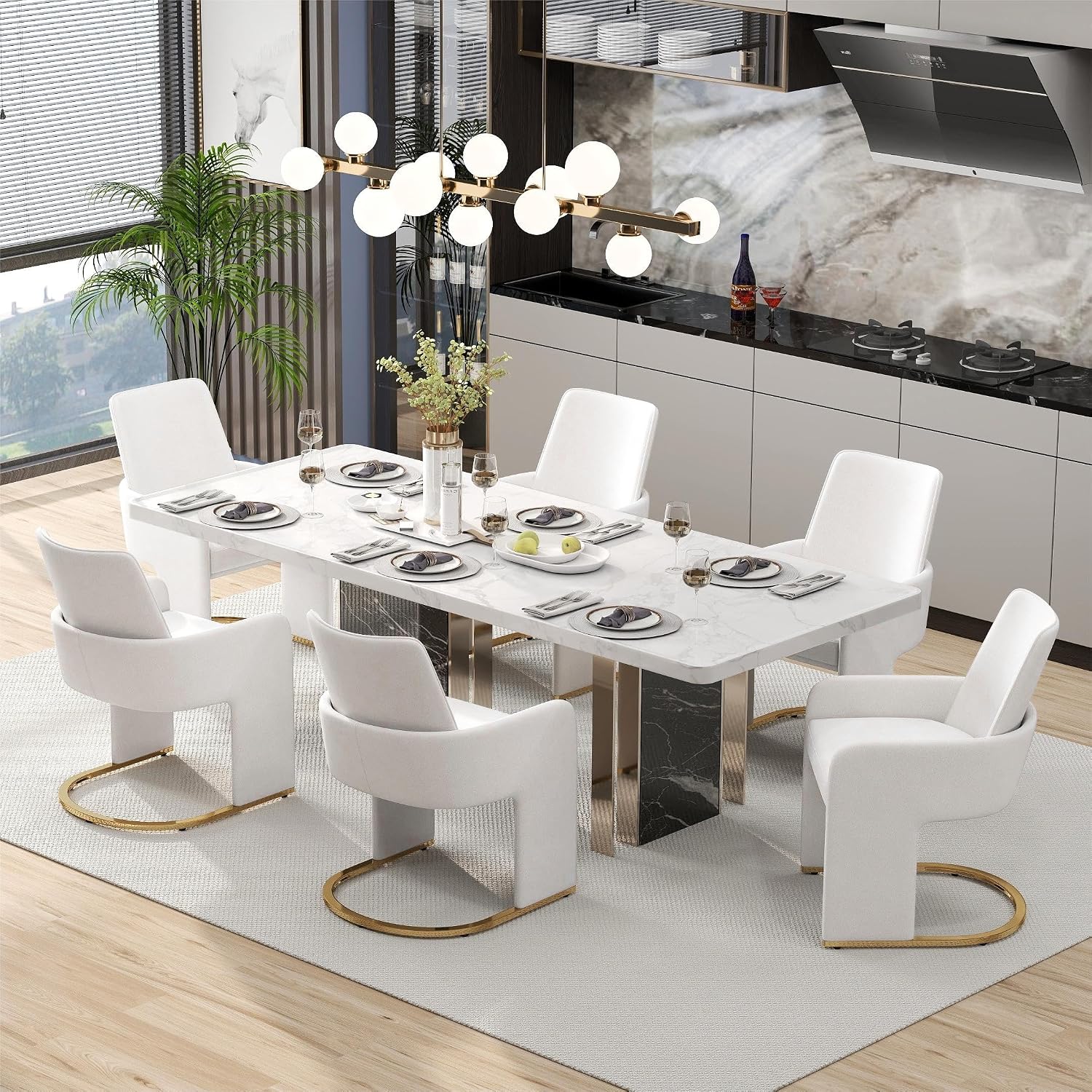 Amazon.com - ChicAura Dining Chairs Set of 6 w/Arms, Barrel Kitchen ...