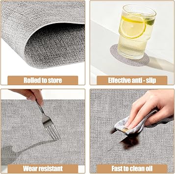 Placemats and Coaster Sets 4, Waterproof Table Mats, 43 * 30cm, Gray