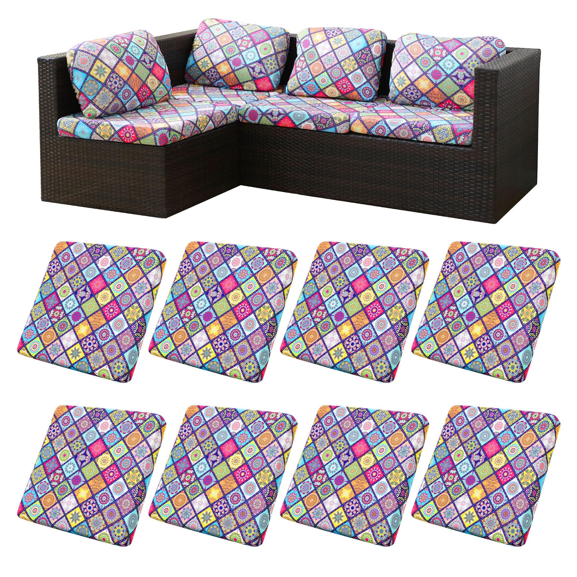 BIETYONE 8Pcs Stretch Patio Cushion Covers,Outdoor Couch Covers Replacement,Outdoor Couch & Sofa Slipcovers,for Patio Furniture Cushion Covers,