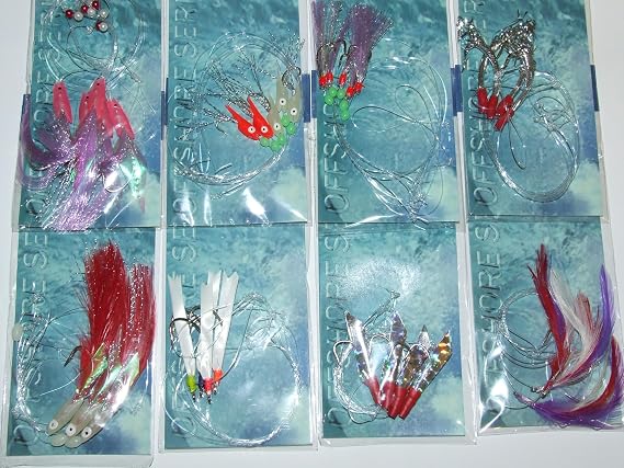 Fft 8 Pack Cod Mackerel Bass Herring Hokki Feather Daylite Rigs Lure Boat Pier Fishing Spinning