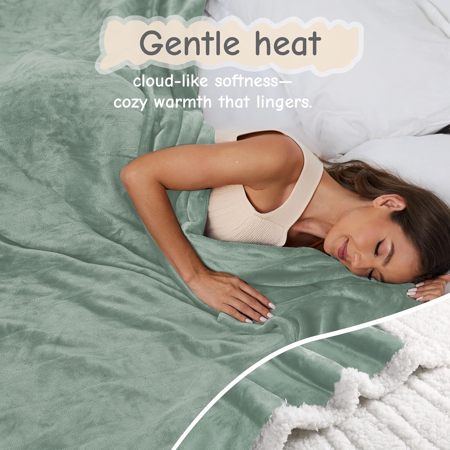 Electric Heated Blanket Full Size 72"x84", Soft Flannel with Overheat Protection, 9 Adjustable Heat Settings & 10-Hour Auto-Off Timer, Fast Heating for Winter Comfort, Light Green - Image 2