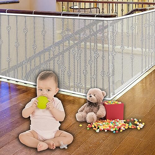 JIFTOK Puerta de bebé para escaleras, protector de barandilla para niños, mascotas, juguetes, 10 pies de largo x 2.66 pies de alto, red de seguridad