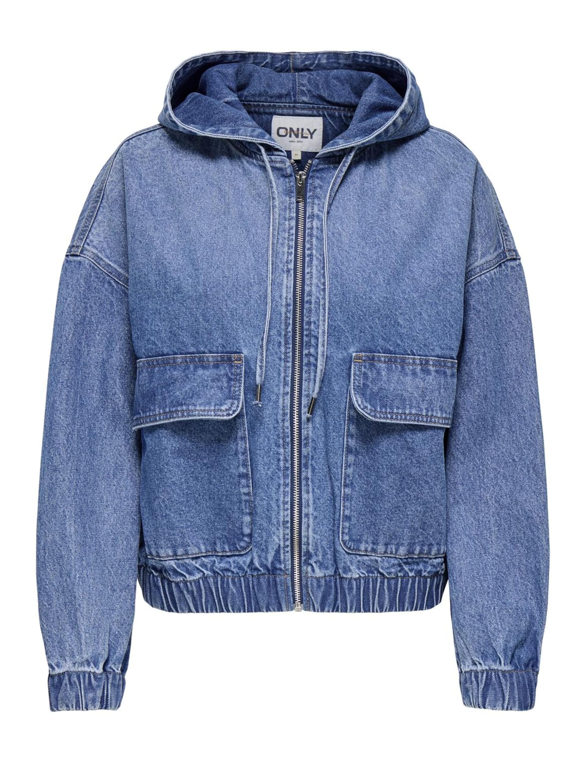 ONLKENZIE Jeansjacke Damen – Medium Blue Denim, Kapuze, Reißverschluss