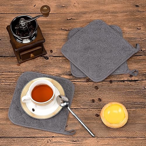 Miniatura 7 de Juego de 6 agarraderas resistentes al calor, de algodón puro, para cocina, uso diario, 7 x 7 pulgadas para cocinar y hornear