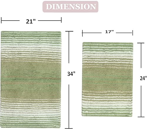 Miniatura 3 de Home Weavers Gradiation Collection - Alfombra de algodón absorbente, suave, lavable a máquina, 17 x 24 pulgadas, 21 x 34 pulgadas, color salvia