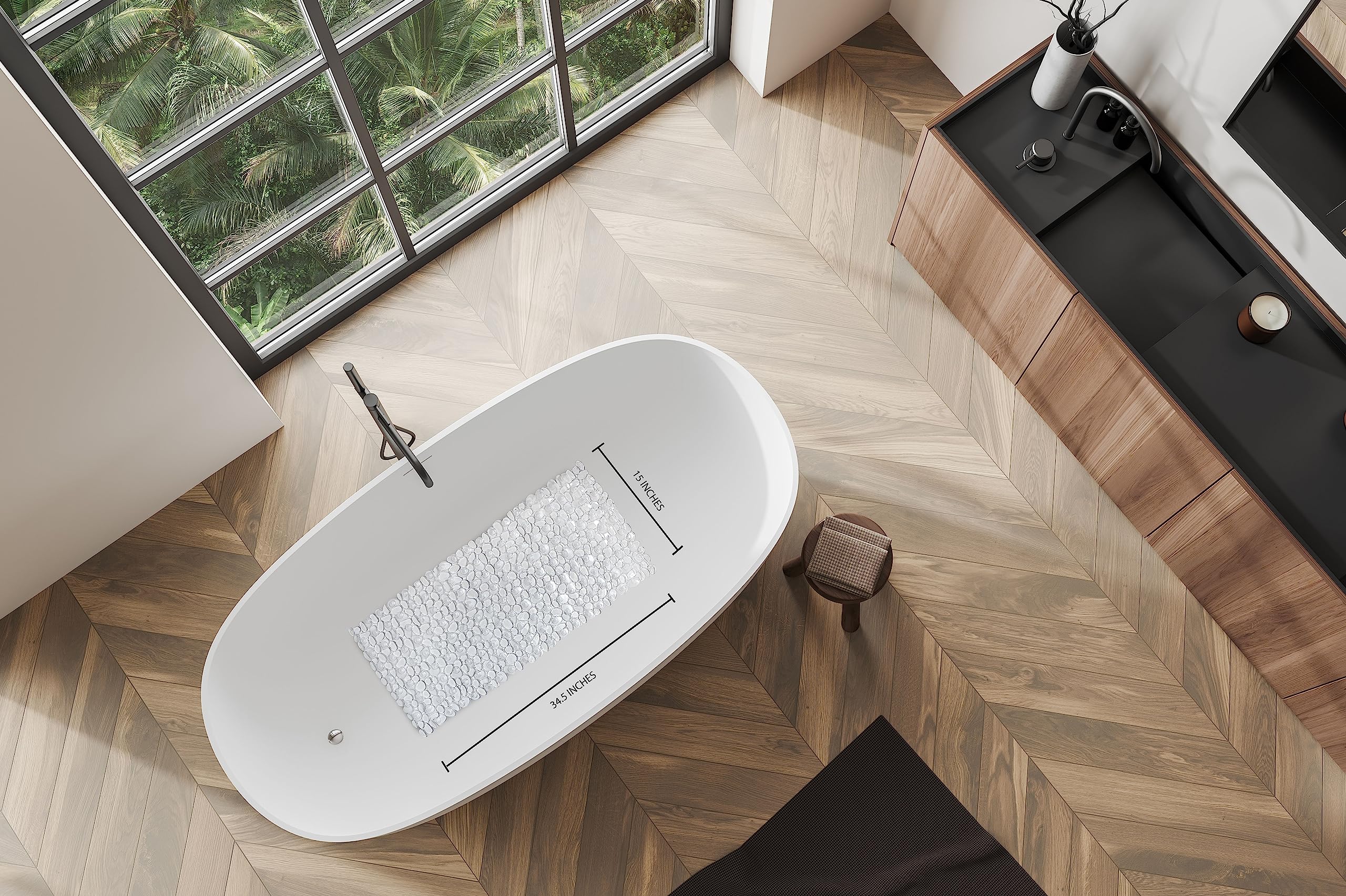 Splash Home Rocks Badewannenmatte, rutschfest, extra Lange Duschmatte mit 167 Saugnäpfen, Badematte für Badewanne, 91,4 x 43,2 cm, PVC, transparent