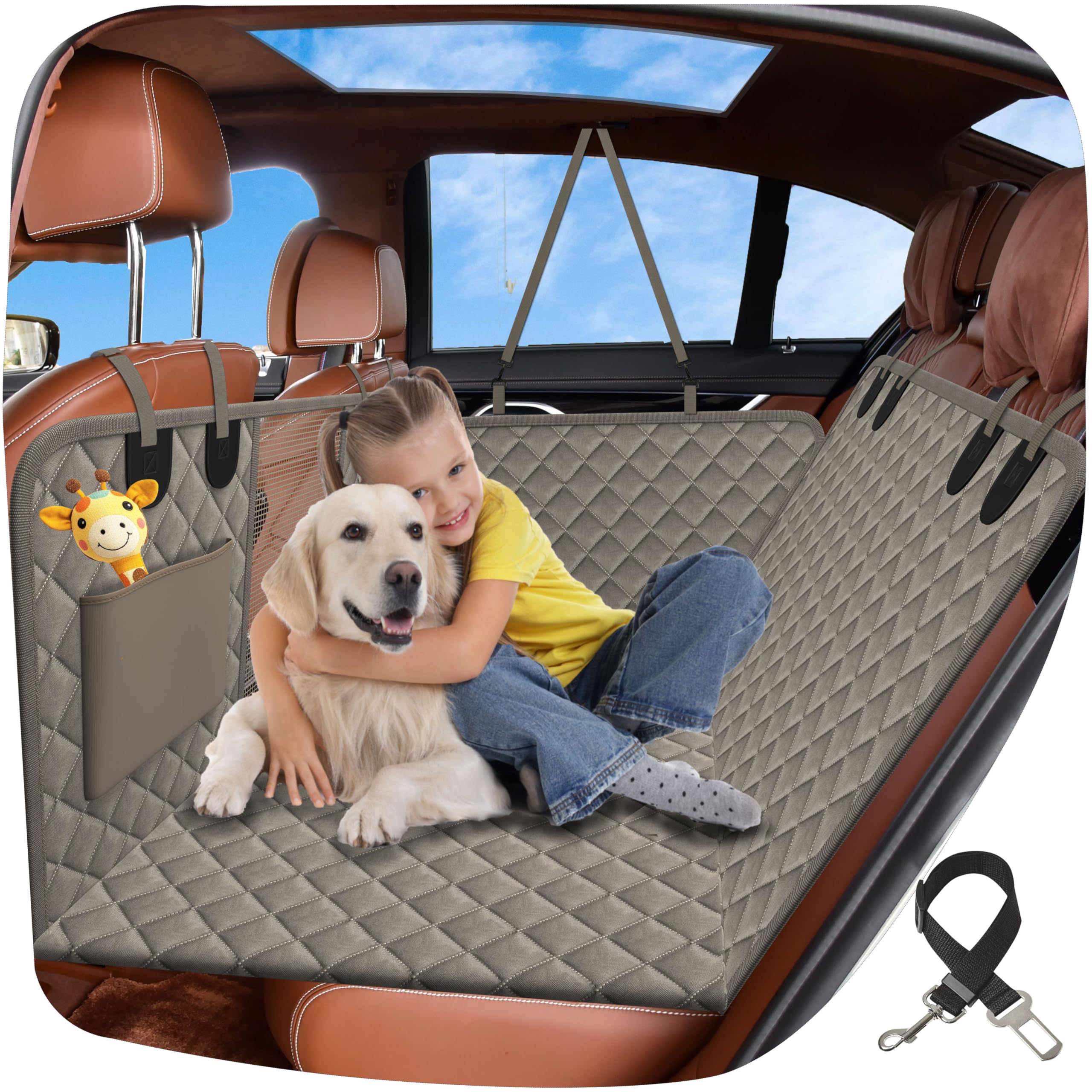 Copertura posteriore per auto per cani, estensore del sedile con fondo rigido, impermeabile, supporta fino a 190 kg. Amaca resistente. Copertura per sedile posteriore per cani di TrioGato (grigio)