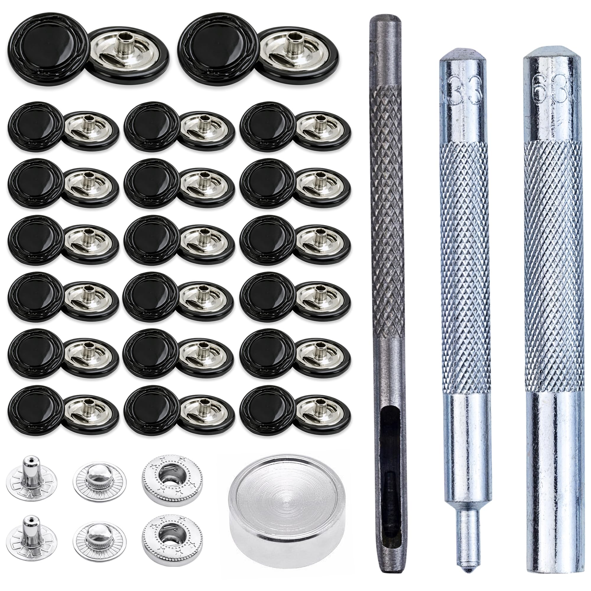 WedDecor S Spring Press Studs with Fixing Tool, Shiny Black, 100pcs