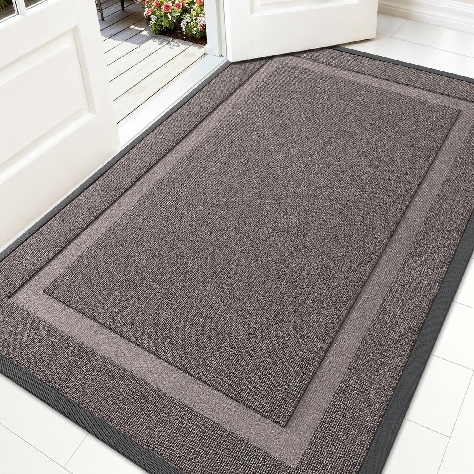 OLANLY Front Door Mat Outside 71x47, All-Season Heavy-Duty Rubber Doormat | Taupe, Absorbent, Stain and Fade Resistant, Waterproof Non-Slip Backing, Low-Profile Indoor Outdoor Floor Mat for Entryway