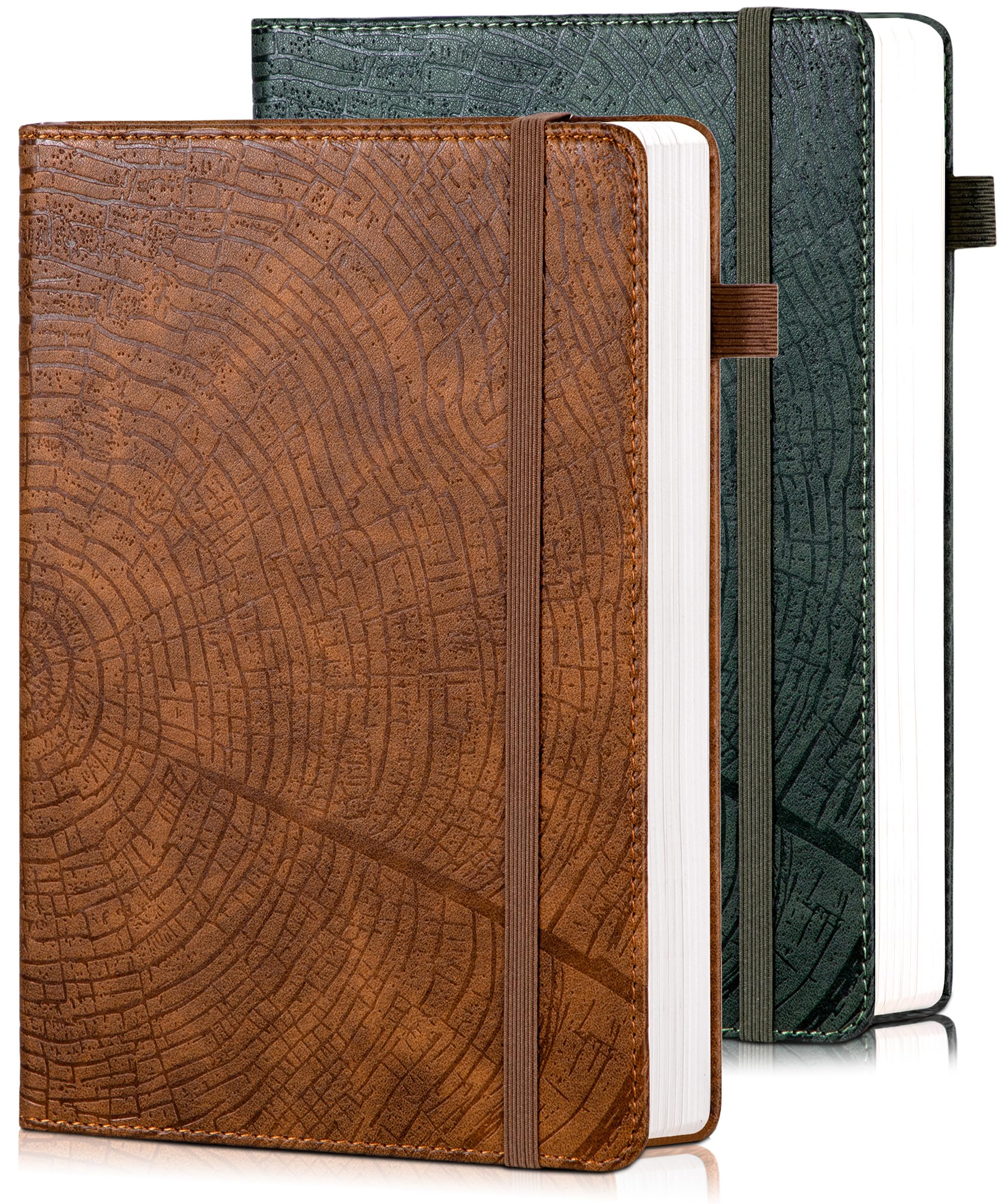 CAGIE Diario forrado para hombres y mujeres, cuaderno encuadernado de cuero con anillo de crecimiento de árboles, 256 páginas, 100 g/m², diarios para escribir, cuadernos de diario de tapa dura A5