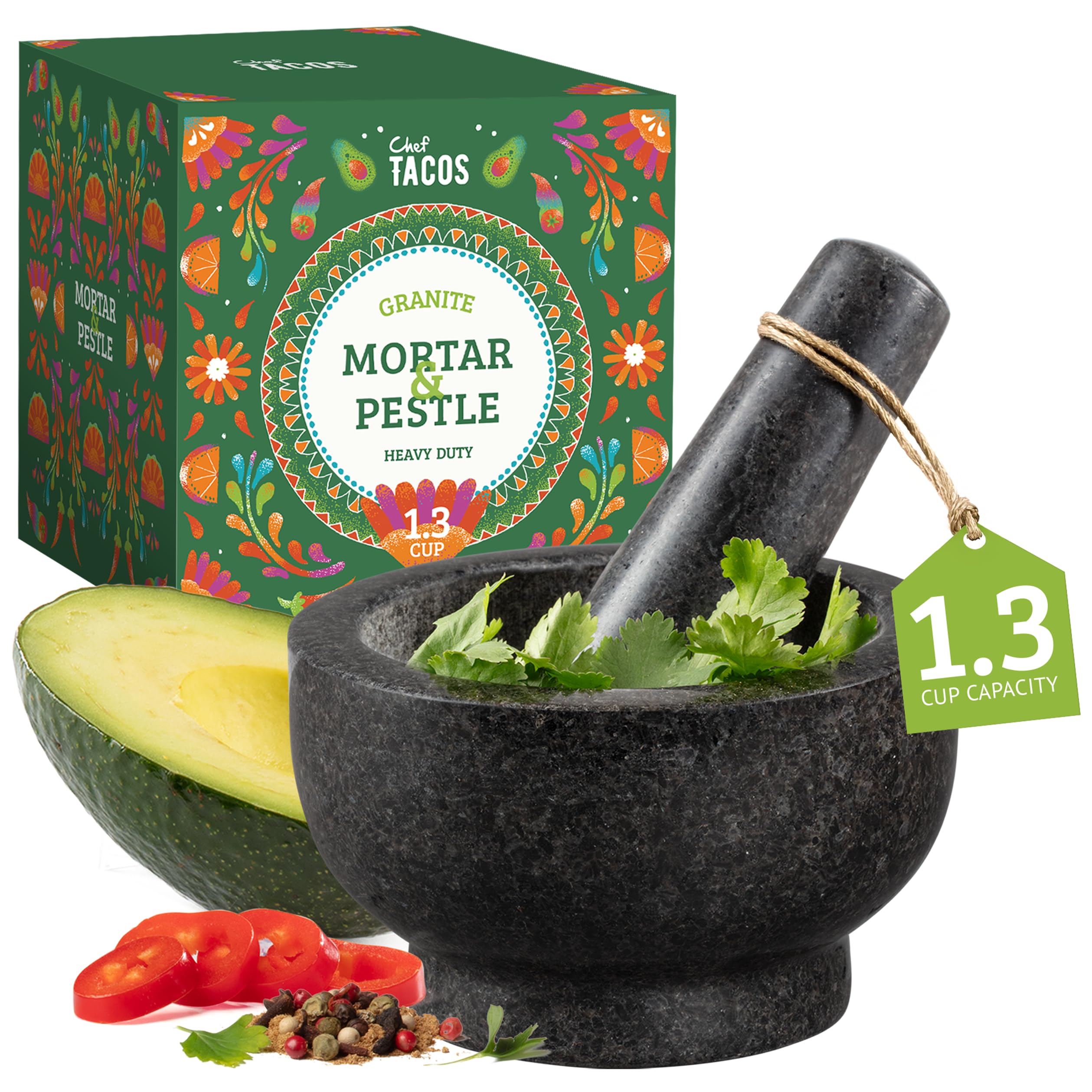 Mortero Cocina De Granito, Mortero Piedra, 13 Cm, Molcajete Piedra Volcanica, Resistente, 1,3 Tazas De Capacidad, Gris