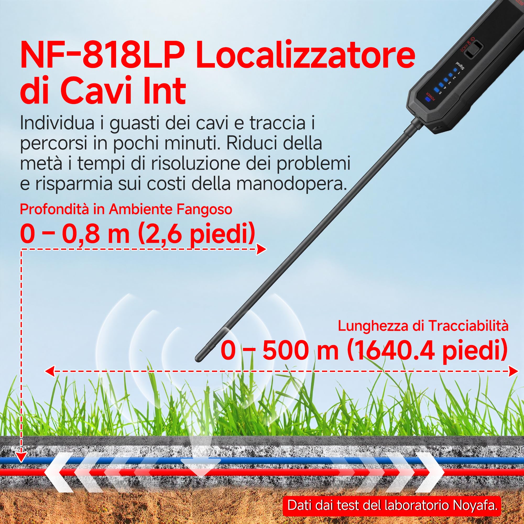 NOYAFA NF-818LP Localizzatore di Cavi Sotterranei – Rilevatore di Interruzioni e Cortocircuiti per Cavi a Parete e Interrati, Tracciatore di Fili per Recinzioni Elettroniche, Reti e Irrigazione