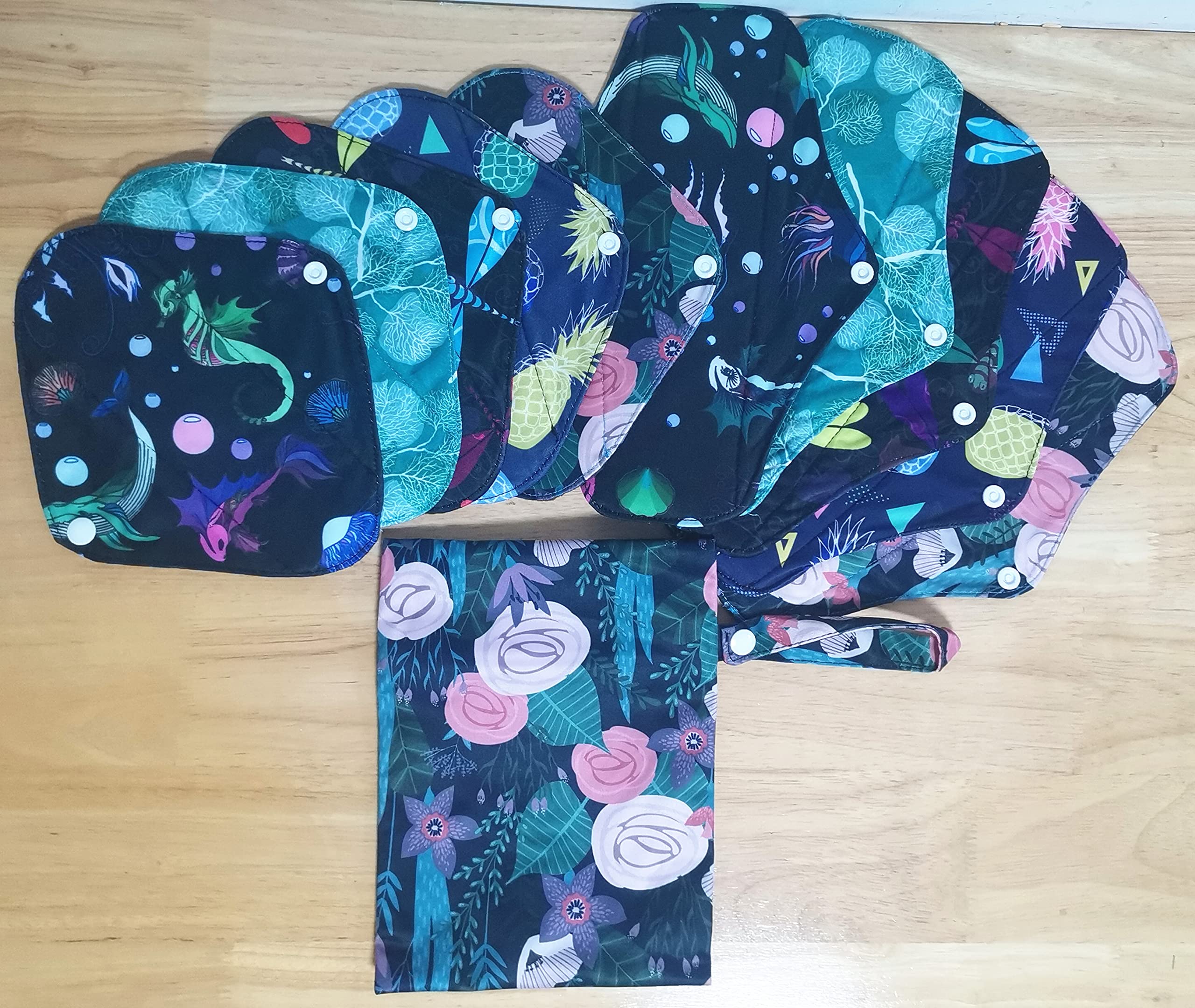 5PCS 8 Inch And 5PCS 10 Inch Menstrual Pads Sanitary Pads Panty Liner+1 Wet Bag