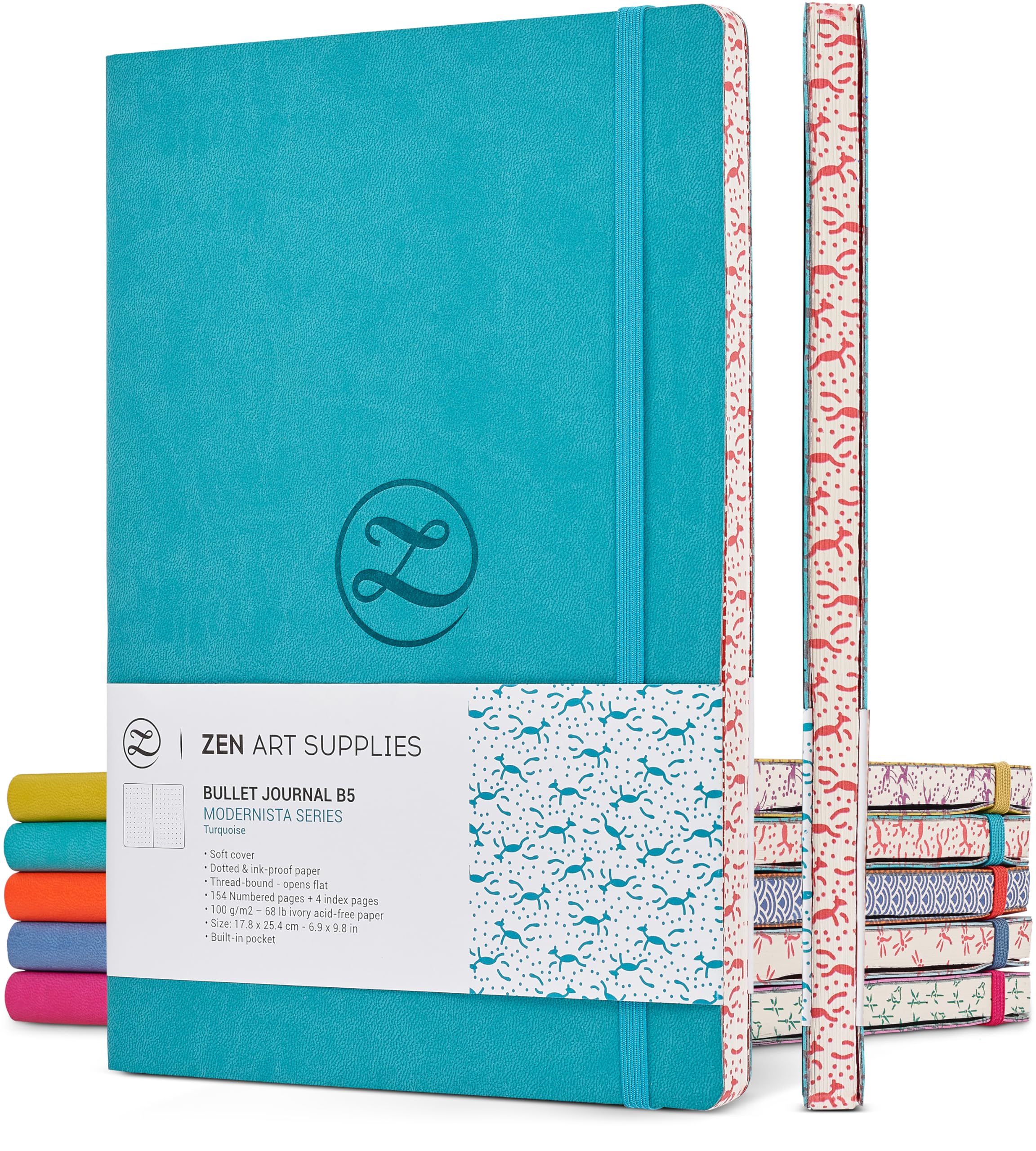 Aesthetic Large B5 Dotted Journal - Enjoy Bullet Journaling with a Soft Cover 7x10 inch, Non-Bleed Thick 120gsm Paper with Japanese Edge Motif - Turquoise Faux Leather Lay Flat Dot Notebook