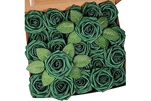50pcs Flores Verdes Artificiales Rosas Espuma Tacto Real con Tallo para Boda Fiesta Cumpleaños Hogar