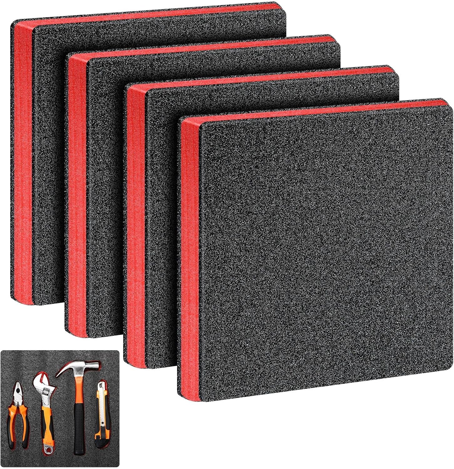 Outus 4 Pcs Cuttable Polyurethane Foam Pads Craft Foam Insert for Cases Packing Padding Camera Toolbox Storage(16 x 12 x 1.5 Inch, 16 x 12 x 2 Inch,Red, Black)