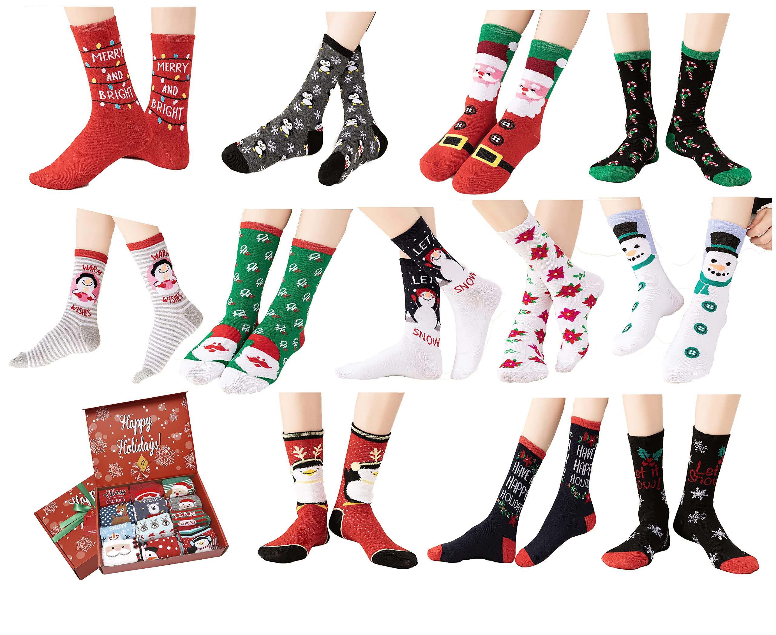 Gilbins Women Holiday Christmas Valentines Day Irish Patricks Halloween Crew Gifts Socks 12-Pair
