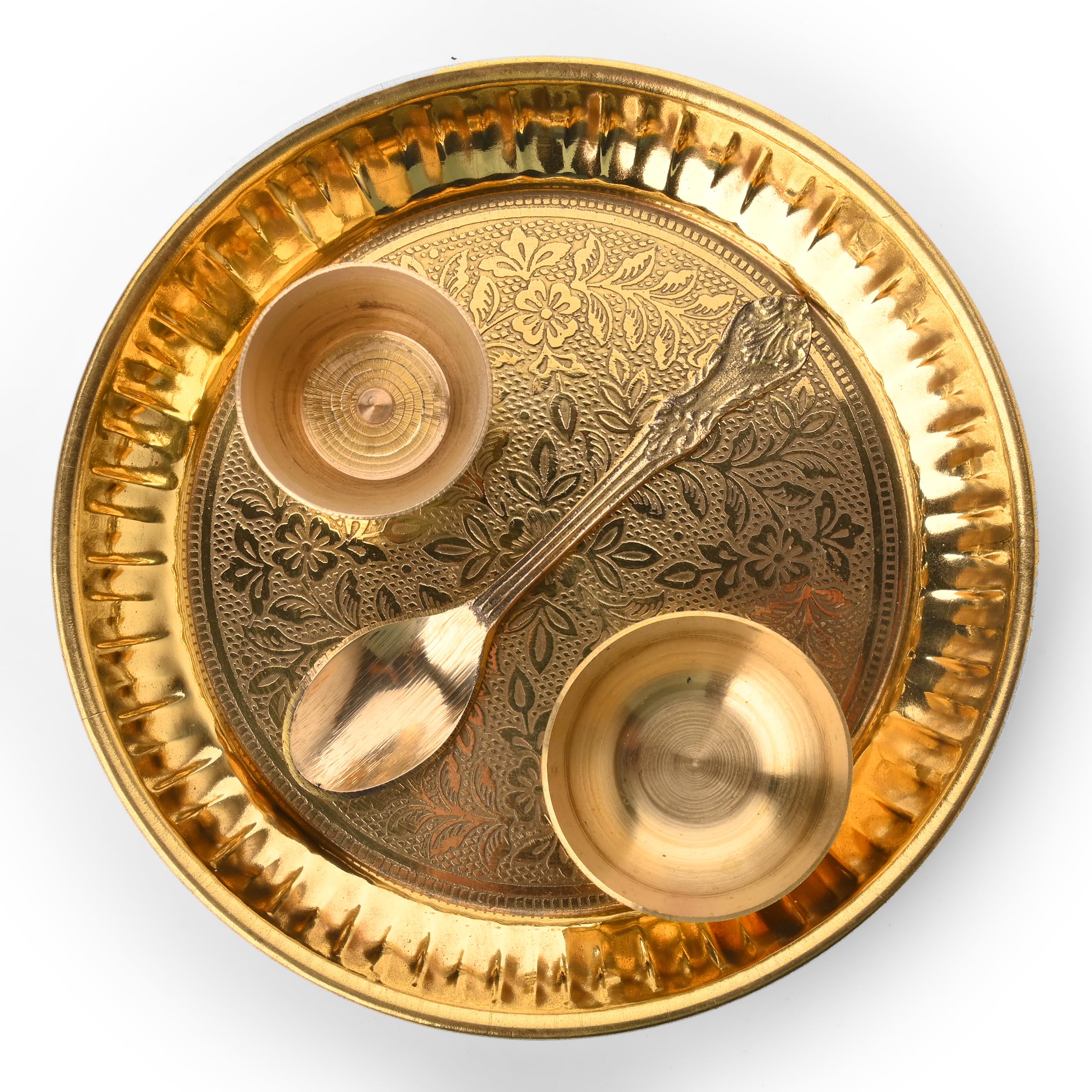 Tarini Gallery Brass Bhog Thali Pooja Accessory Article for Janamasthmi Navratri Pooja Essential Pooja Item for Home Temple Offering Bhog Prasad and Gifting (Bhog Thali Set-4 Pcs) - Image 3