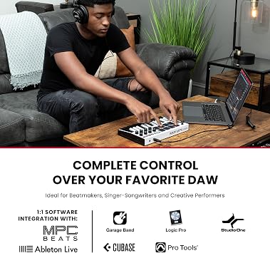 Akai Professional MPK Mini MK3 25-Key USB MIDI Keyboard Controller, White | Velocity-Sensitive Mini Keys, 8 MPC Pads, 8 Knobs, Software Suite Included, for Beat Makers, Music Producers and Home Studios