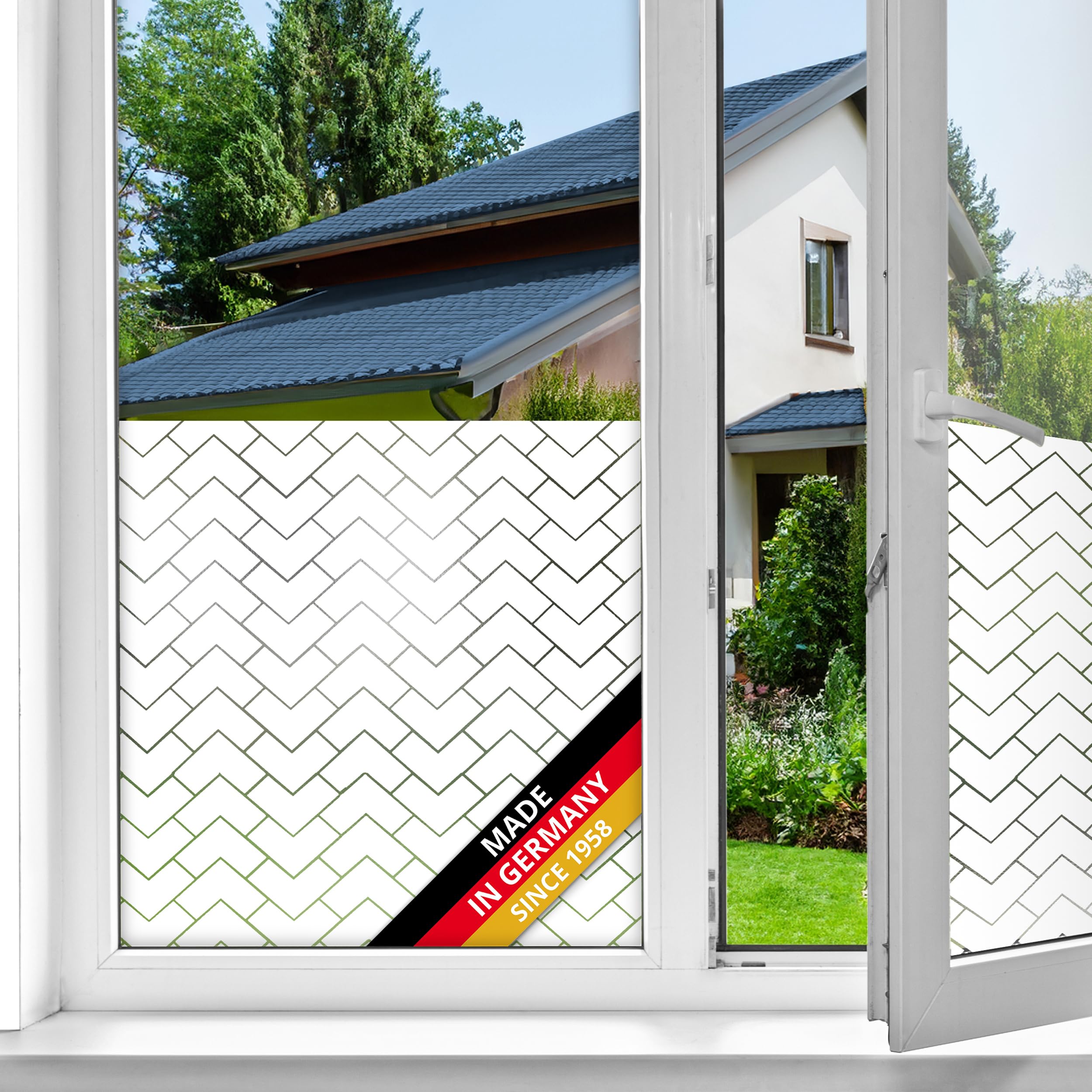 D-C-Fix Chester Window Film Privacy – 67,5Cm X 1,5M – Static Vinyl Films For Glass Windows With A Geometric Wave Design – Self-Adhesive, Opaque, Frosted, Decorative For Bathroom, Home & Kitchen