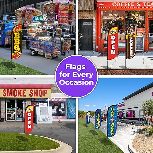 Miniatura 6 de LookOurWay Kit de asta de bandera de plumas, pancarta publicitaria de 7 pies de alto con juego de poste de fibra de vidrio y pico de tierra para