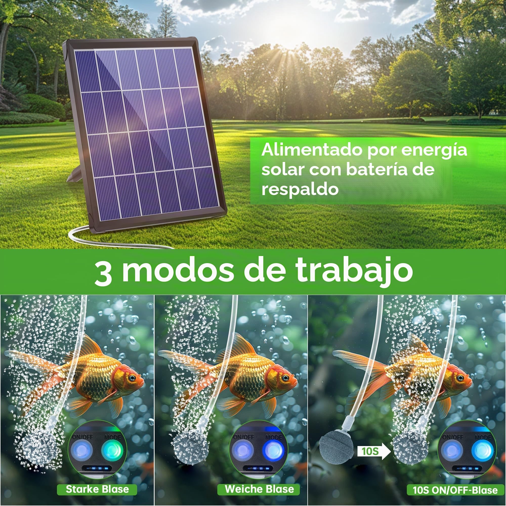 Biling Aireador Solar de Estanque, 2W 1800mAh batería, Bomba de oxígeno Solar para Estanque, Bomba de Aire, Acuario, Estanque, aireador Solar para la circulación del Agua en el jardín