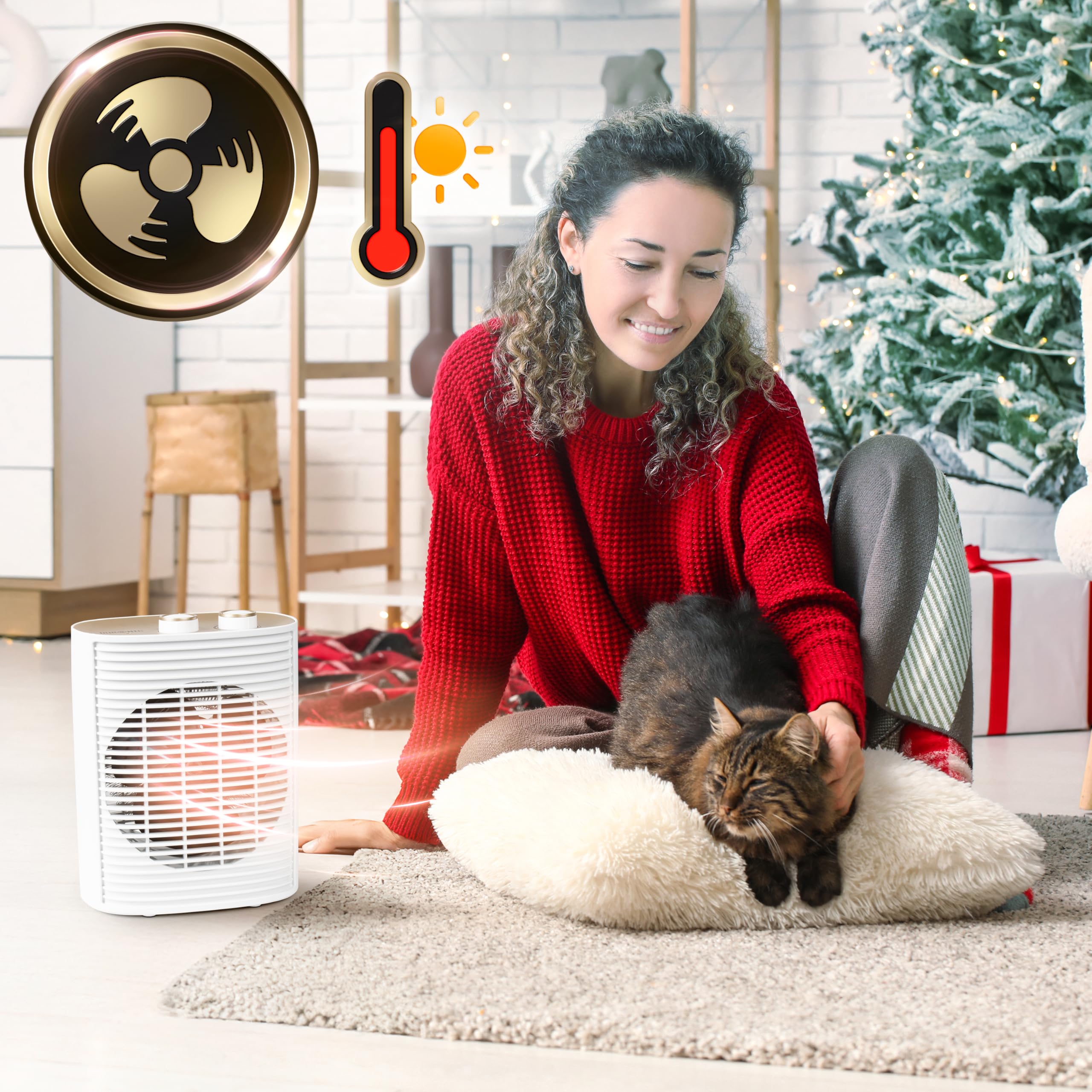 Duronic HV32 WE Stufetta Elettrica Portatile 2000W, Termoventilatore Compatto Silenzioso, 3 Modalità, Termostato Regolabile, Protezione Anti-Ribaltamento, Mini Heater per Casa e Ufficio