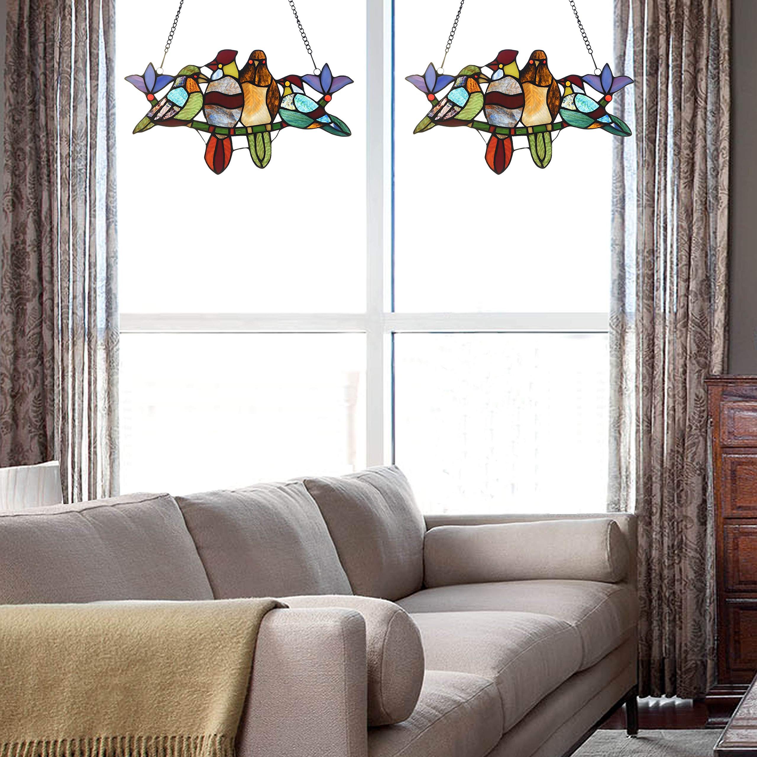Capulina Buntglas-Vogel-Geschenke auf Ast, Fensterbehang, Tiffany-Stil, traditionelles Kunsthandwerk, Sonnenfänger für Oma, Mutter, Heimdekoration, Geschenke