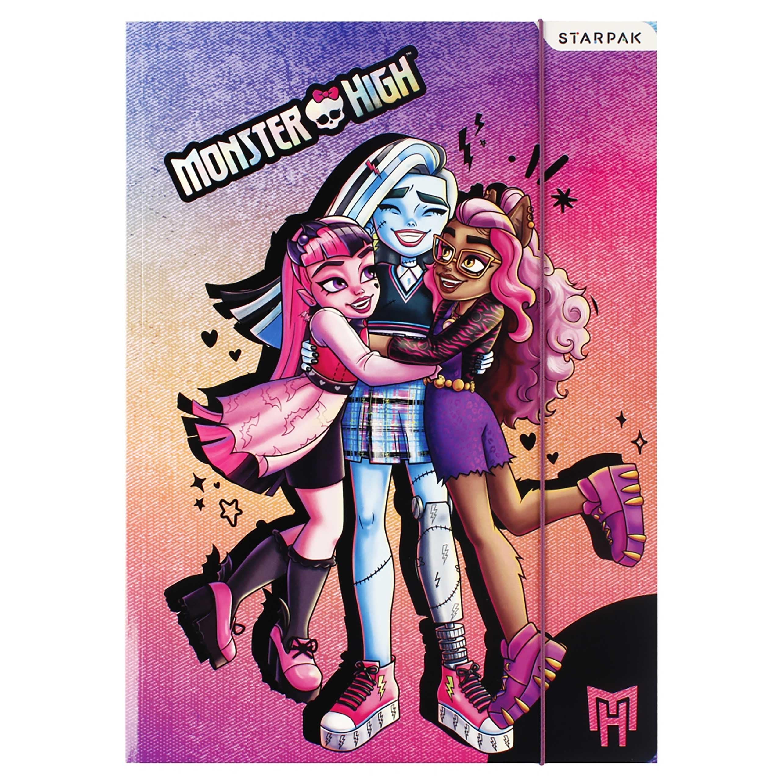 Monster High Chemise colorée avec élastique, dossier scolaire A4 pour enfants, emploi du temps x1