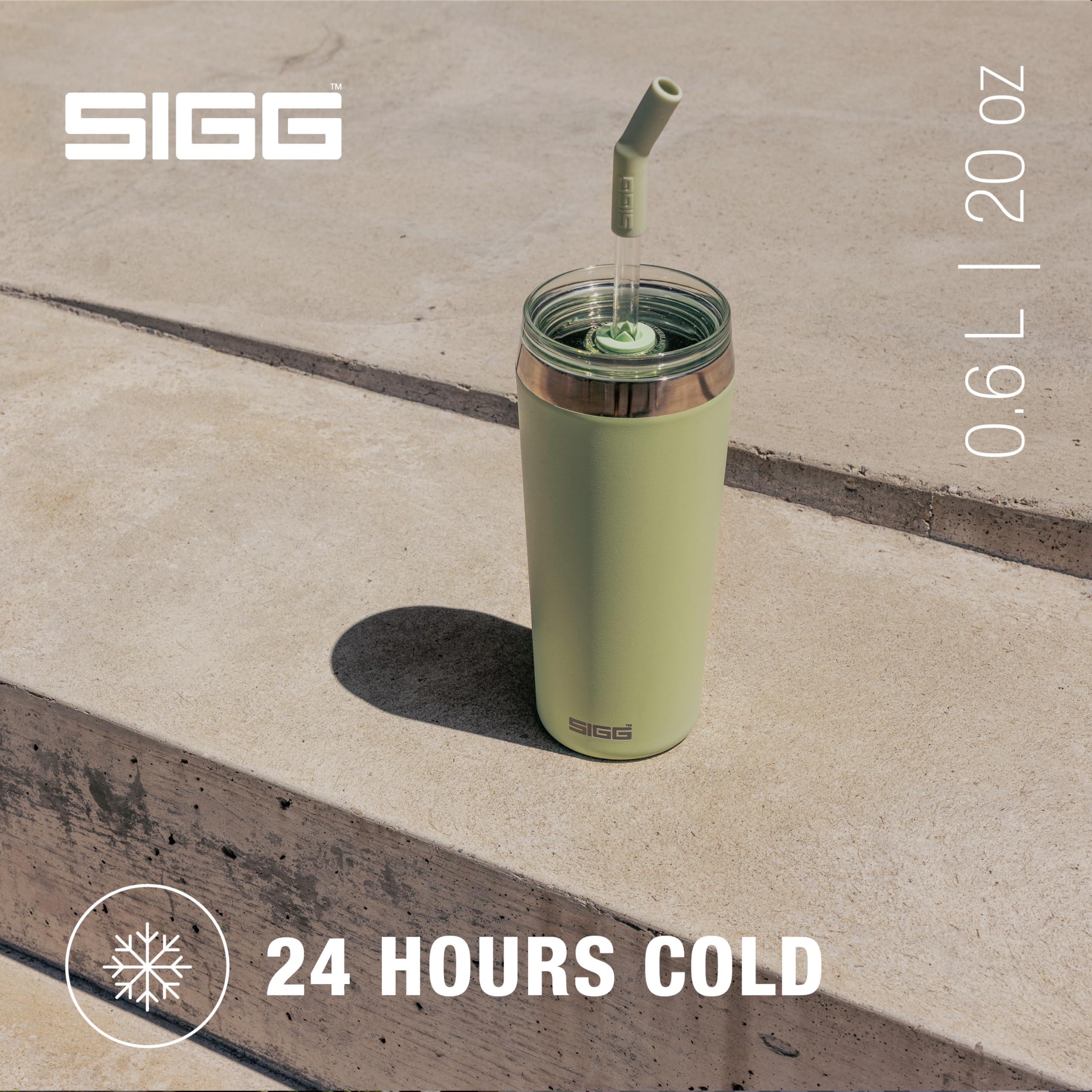 SIGG Helia koffiemok to go (0,45 l/0,6 l), dubbelwandig geïsoleerde thermobeker met glazen rietje, lekvrije tuimelaar van roestvrij staal voor warme en koude dranken