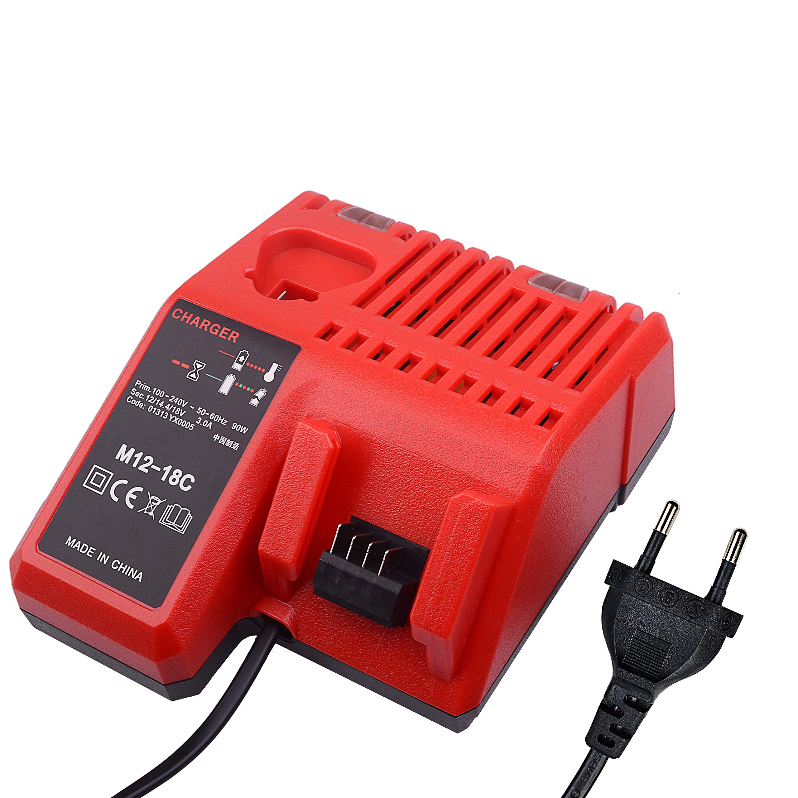 Reemplazo de Milwaukee M12 M18 Multi Voltage Cargador de batería 12V 14.4V 18V M12-18C C1418C M14 Cargador rápido de Doble Puerto Milwaukee 48-11-1840 48-11-2401 con Enchufe estándar de la UE