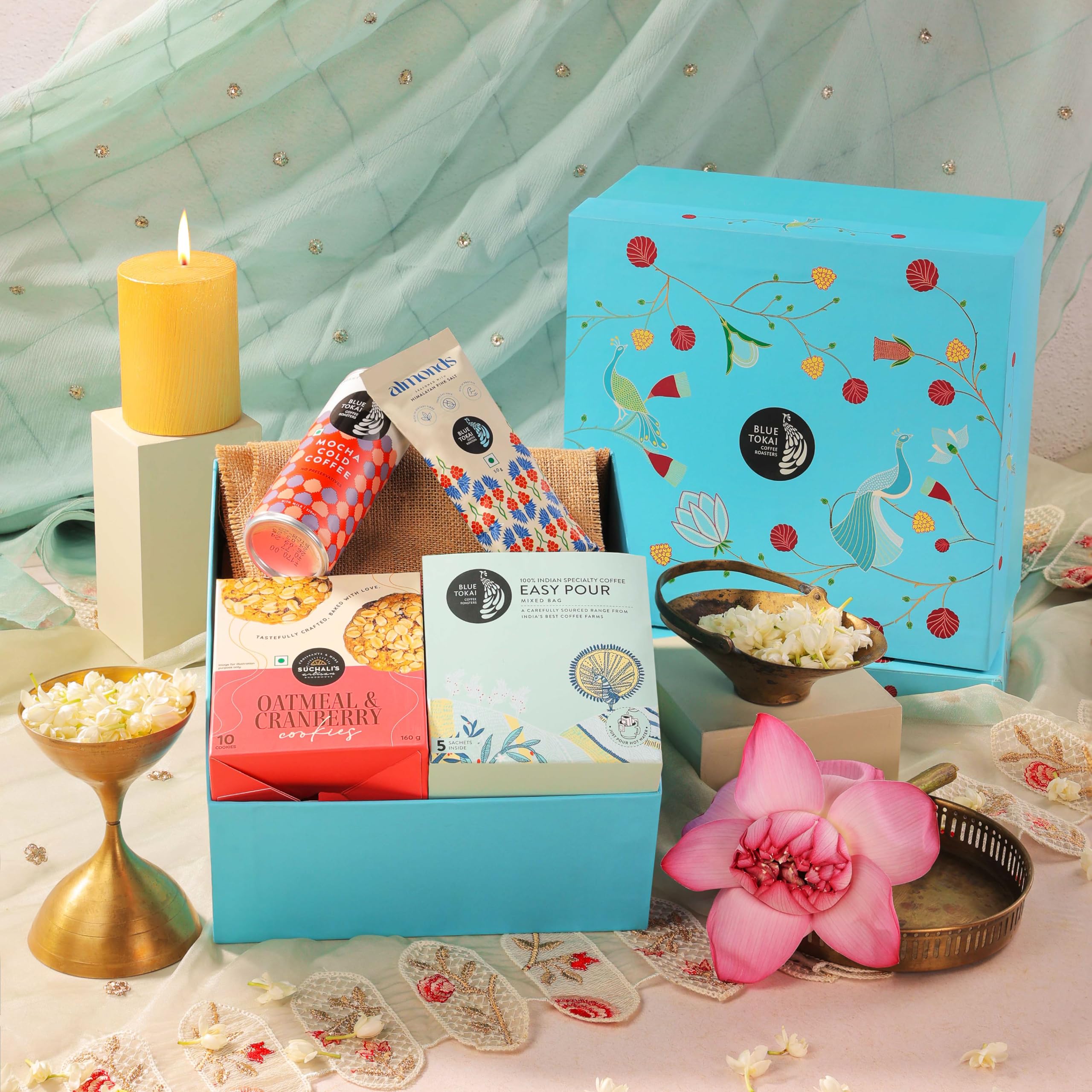 Blue Tokai Coffee Roasters Festive Kadamb Gift Hamper | Assorted Hamper for Coffee Lovers | Can, Coookies, Roasted Almonds & Coffee Gifts | Premium Coffee Hamper