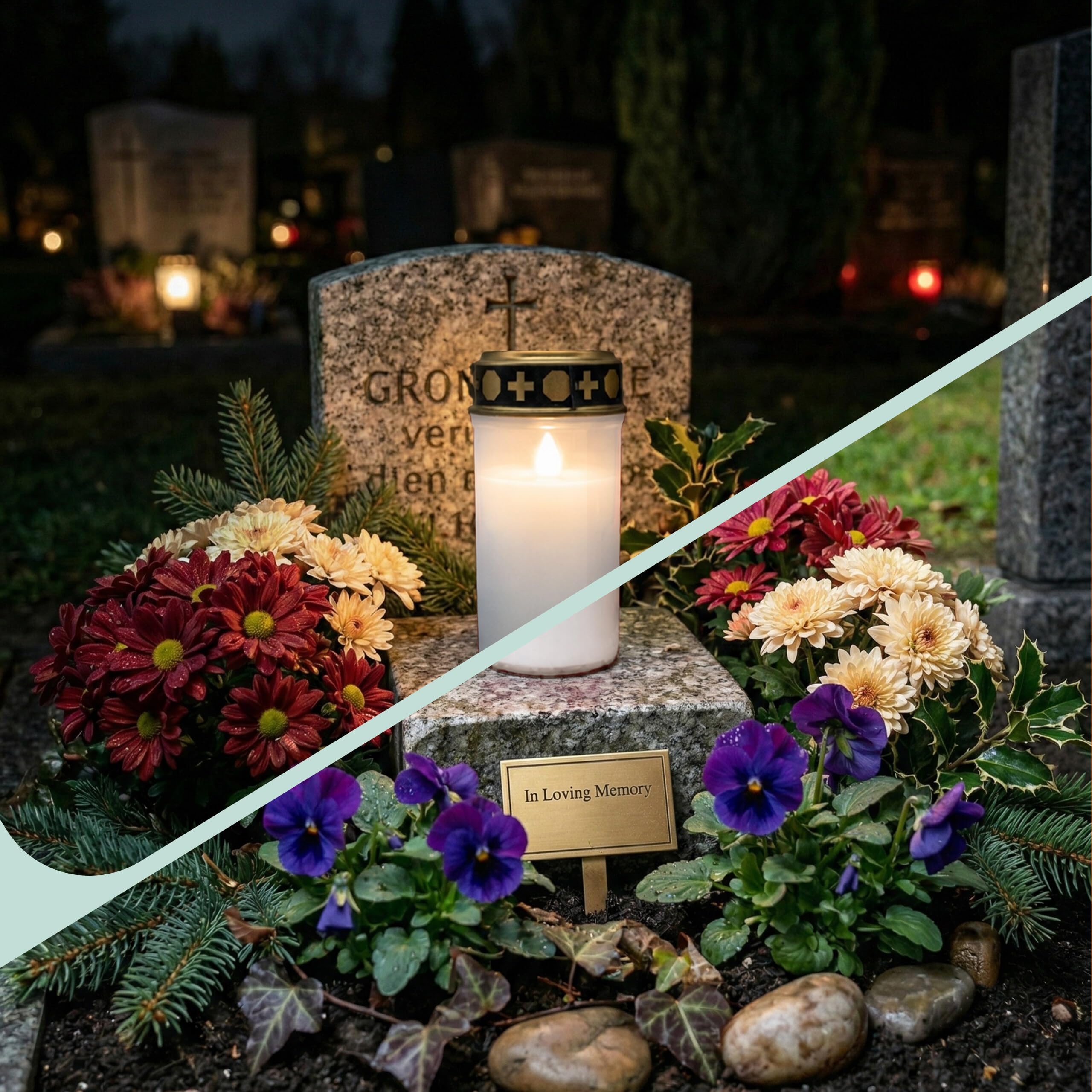 Relaxdays Znicz LED, zestaw 4 sztuk, migoczący płomień, zasilany bateriami, odporny na warunki atmosferyczne, tworzywo sztuczne, świeca nagrobna, cmentarz, biała